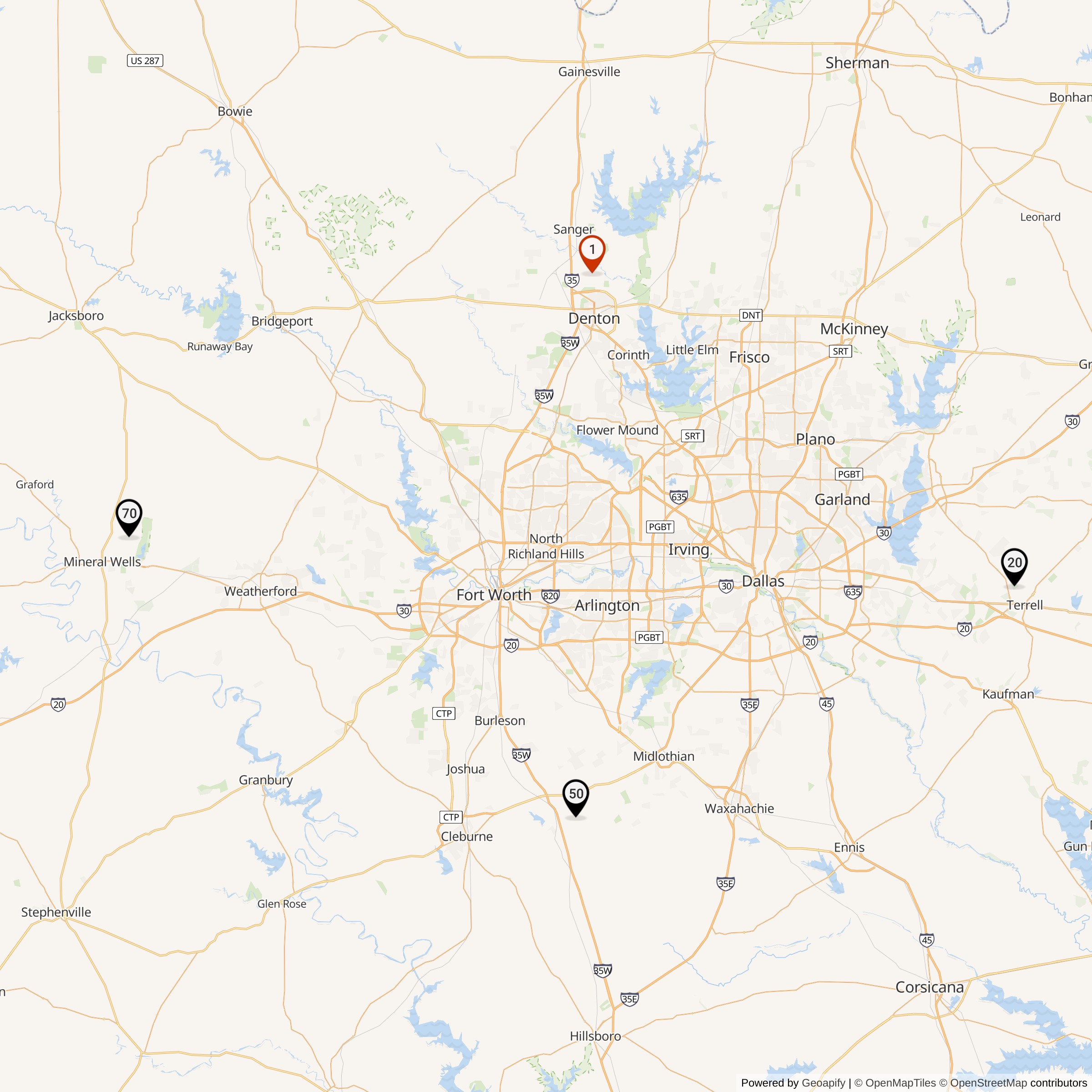 Map Showing Dallas-Fort Worth Defense Area Nike Launcher Locations