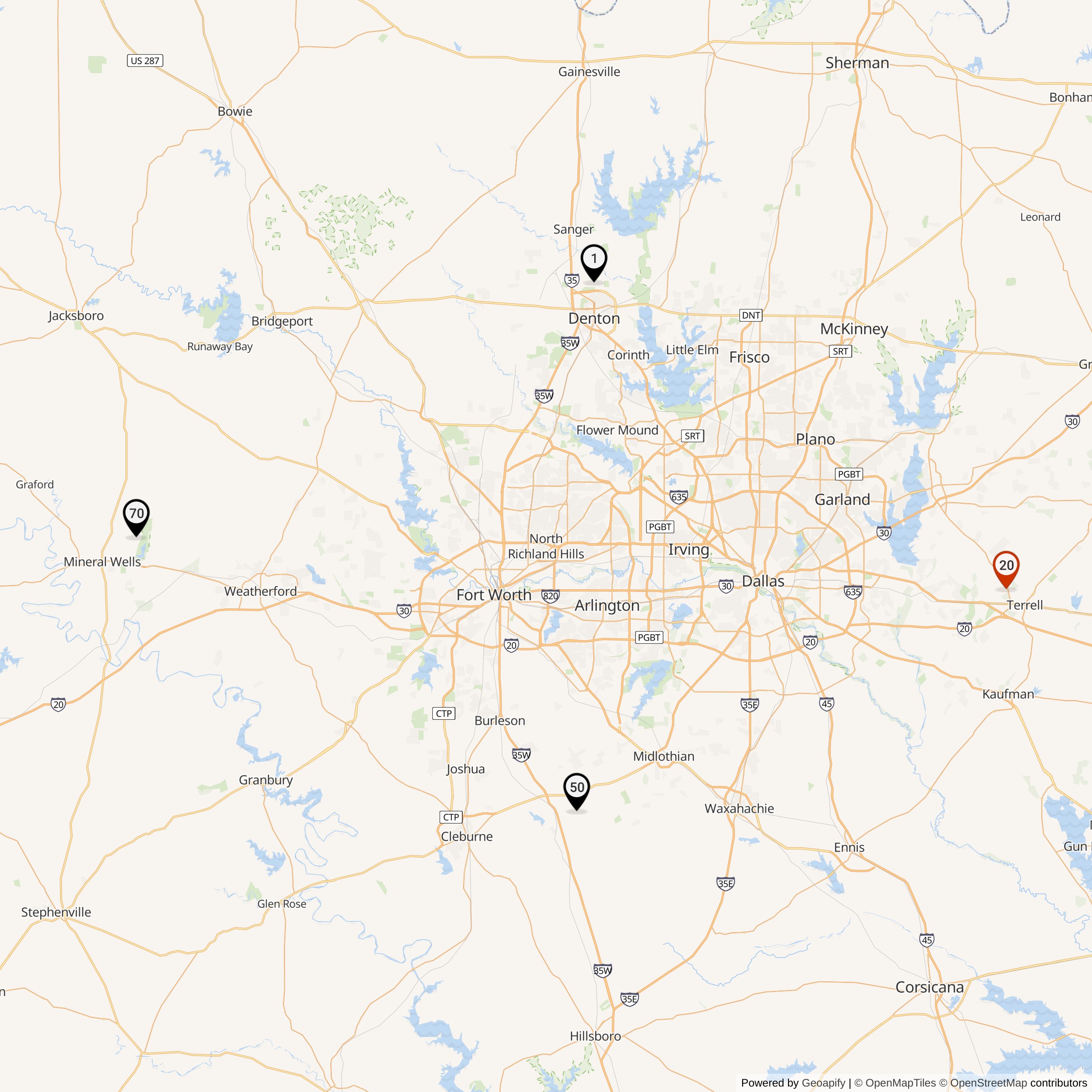 Map Showing Dallas-Fort Worth Defense Area Nike Launcher Locations