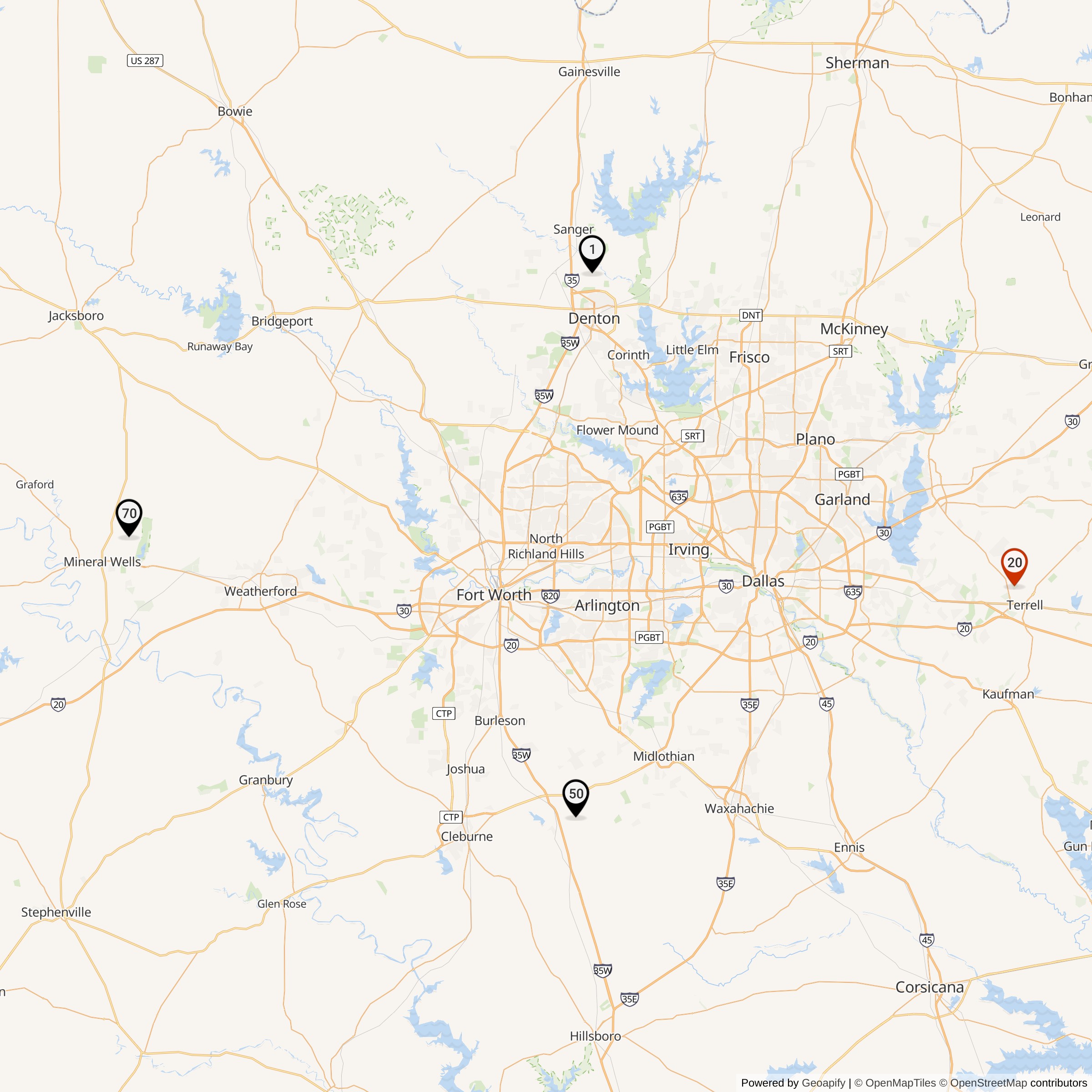 Map Showing Dallas-Fort Worth Defense Area Nike Launcher Locations