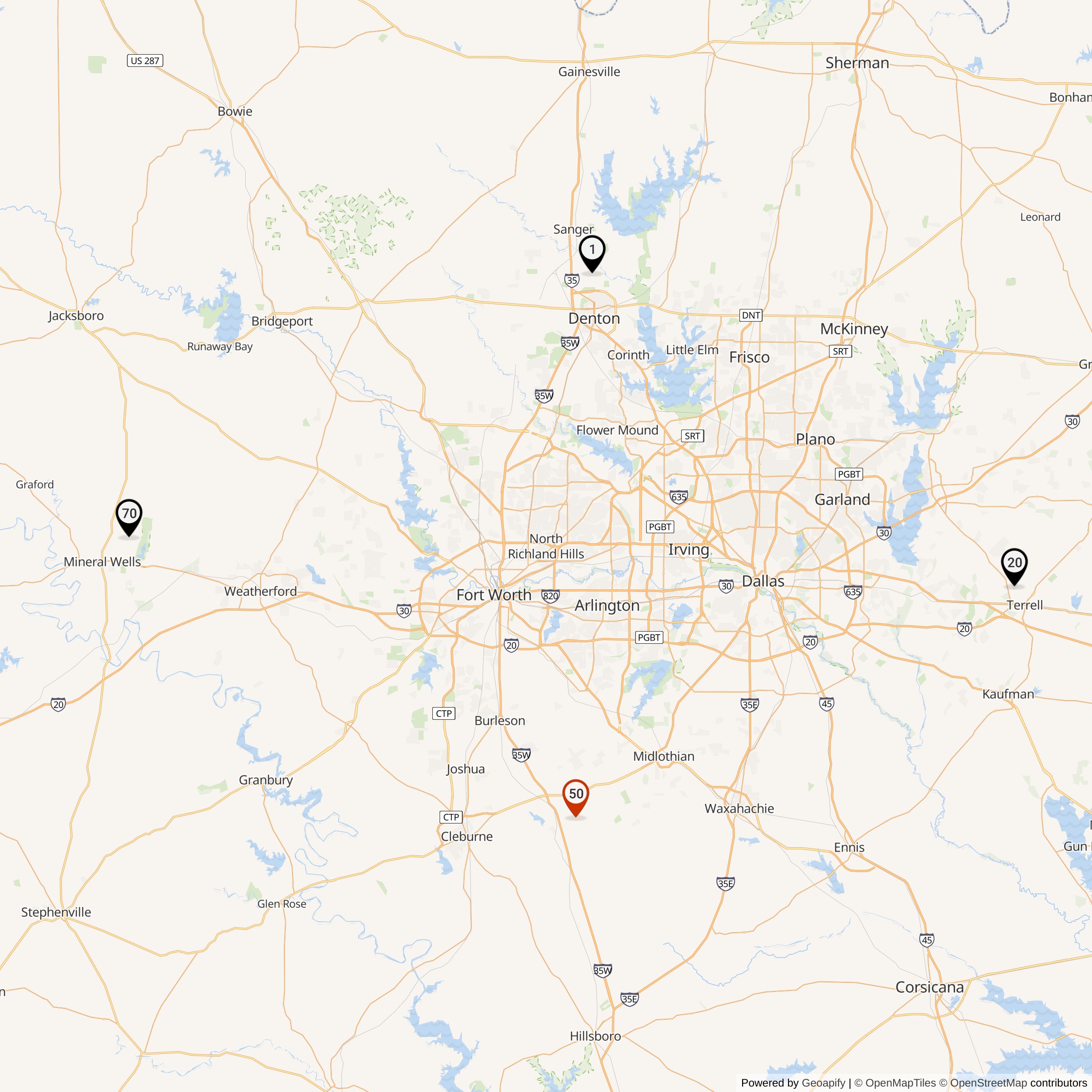 Map Showing Dallas-Fort Worth Defense Area Nike Launcher Locations