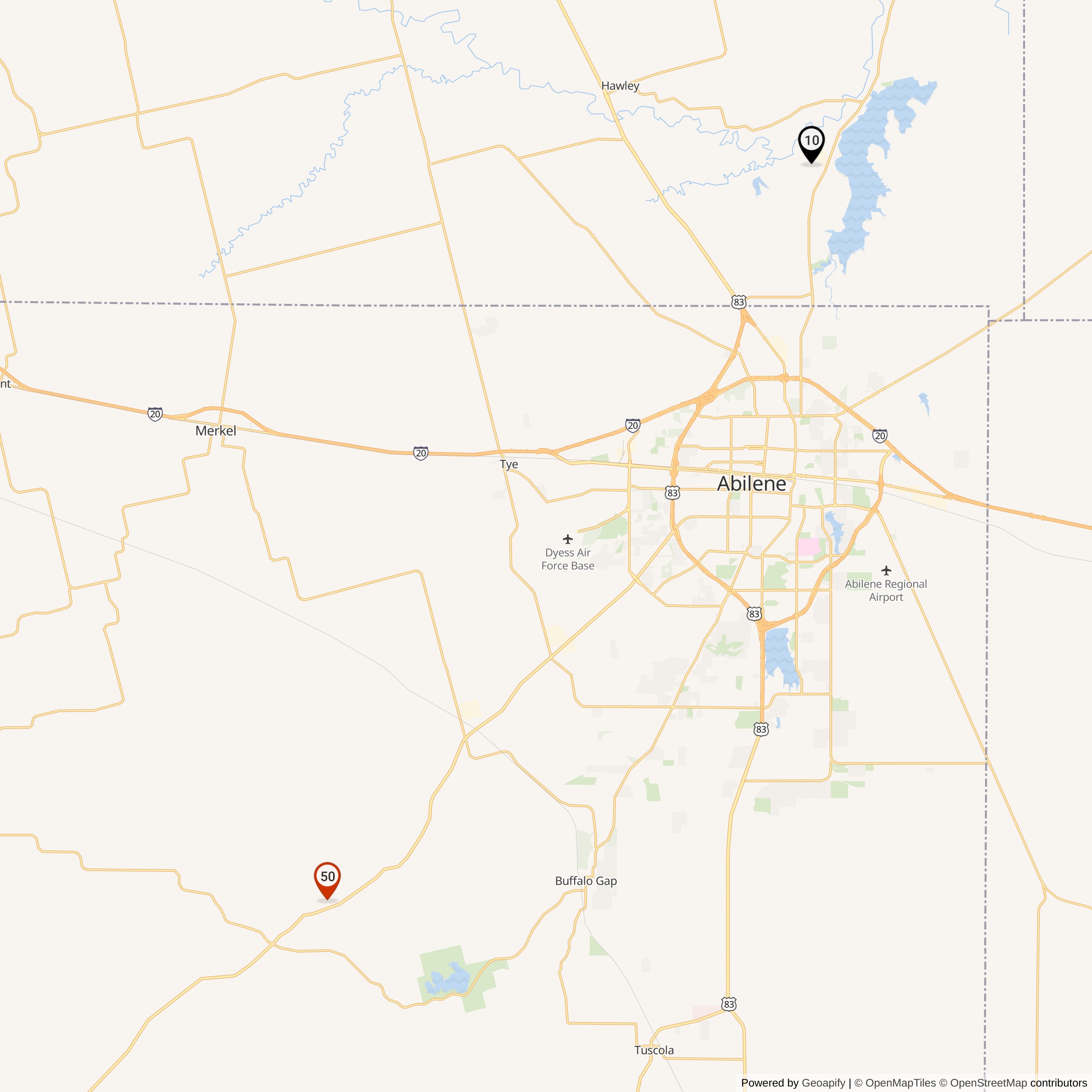 Map Showing Dyess Defense Area Nike Launcher Locations