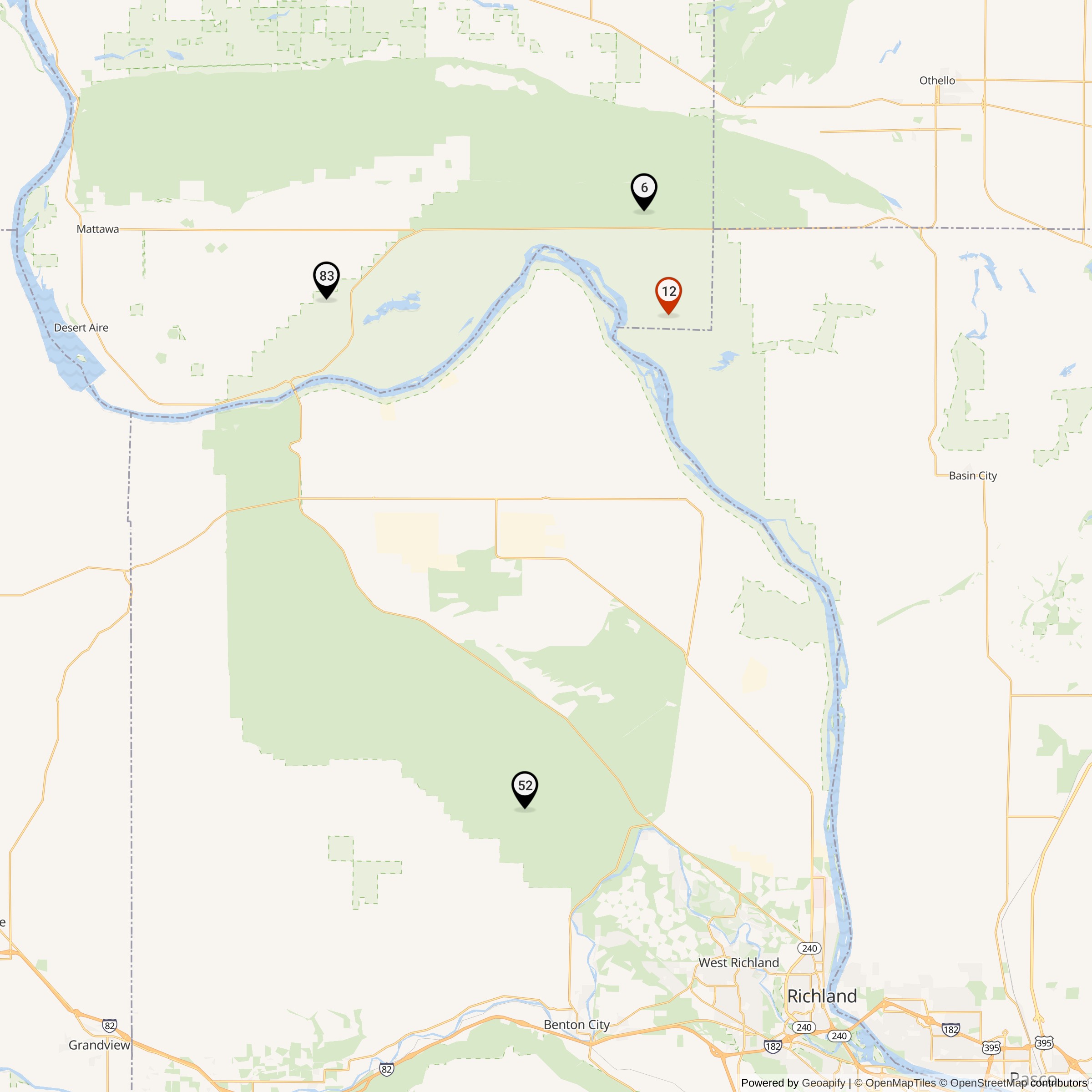 Map Showing Hanford Defense Area Nike Launcher Locations