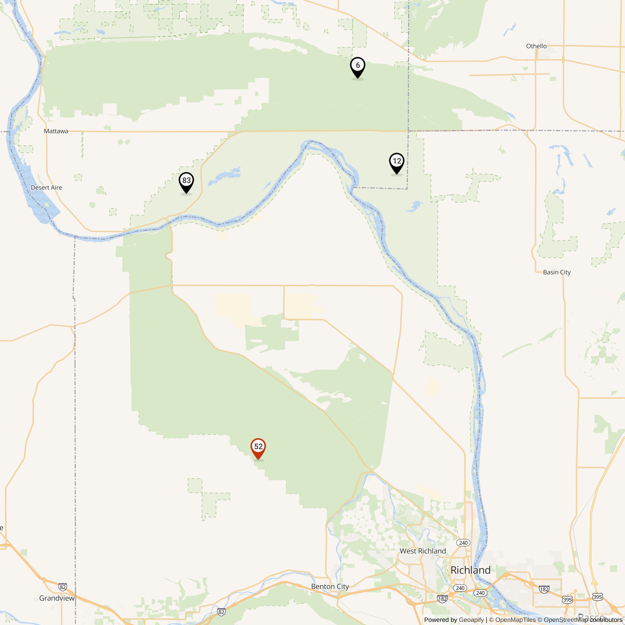 Map Showing Hanford Defense Area Nike IFC Locations