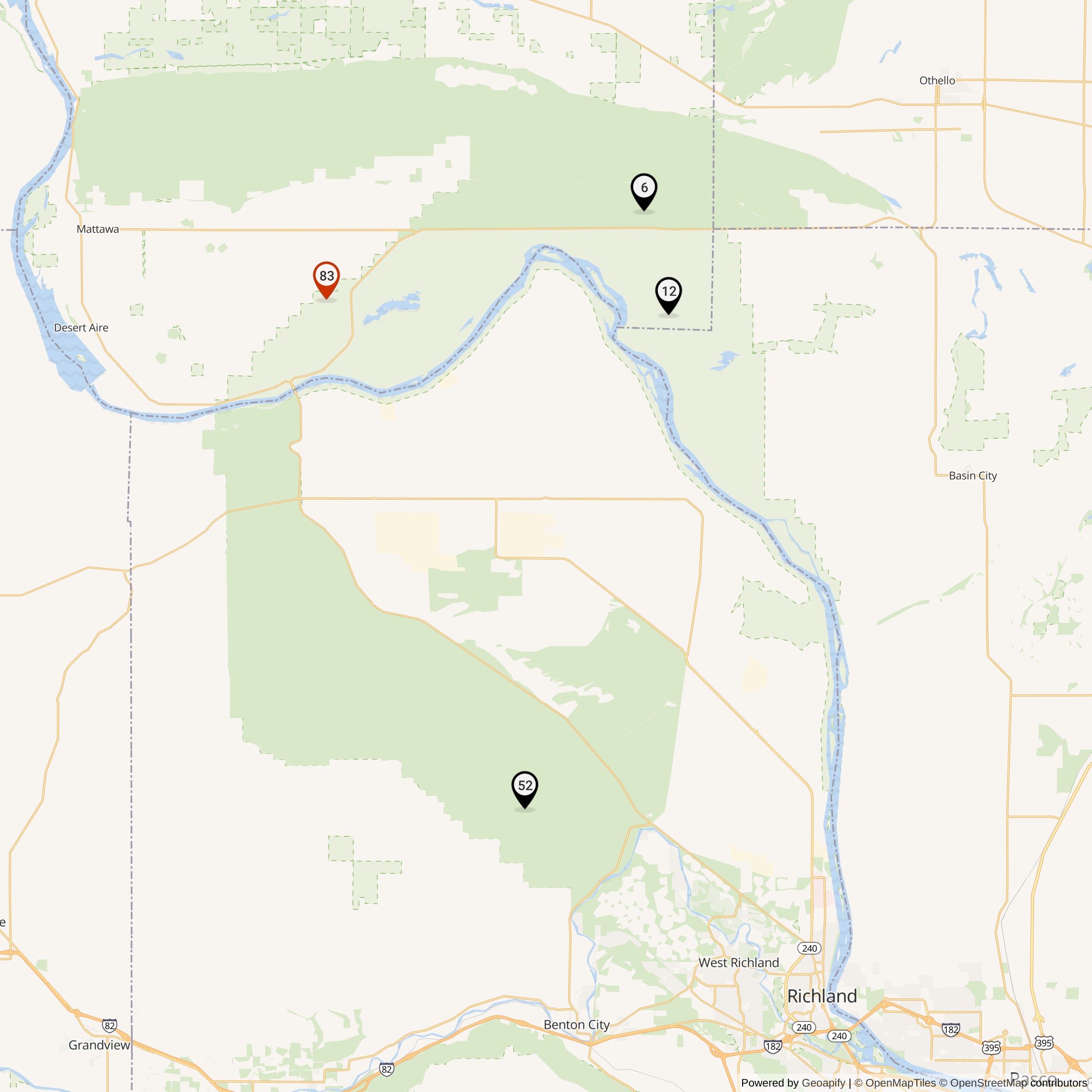 Map Showing Hanford Defense Area Nike Launcher Locations