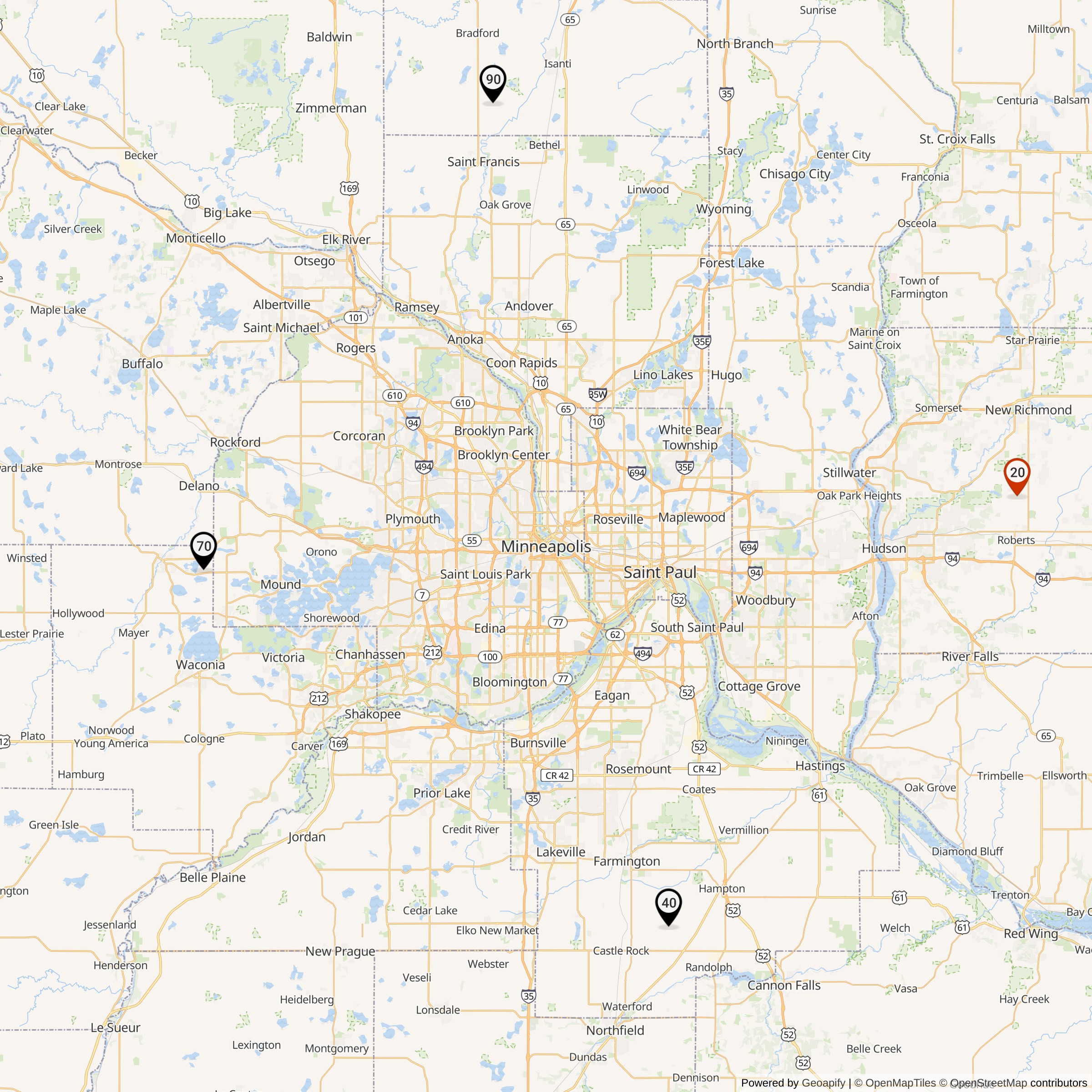Map Showing Twin Cities Defense Area Nike Launcher Locations
