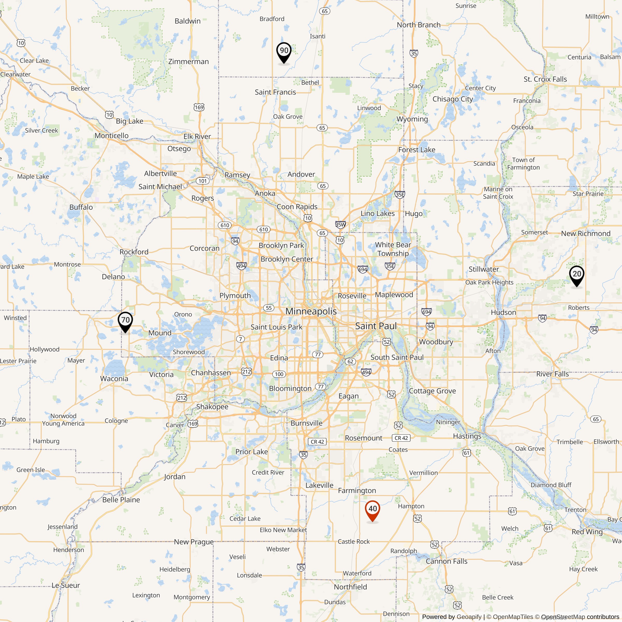 Map Showing Twin Cities Defense Area Nike IFC Locations