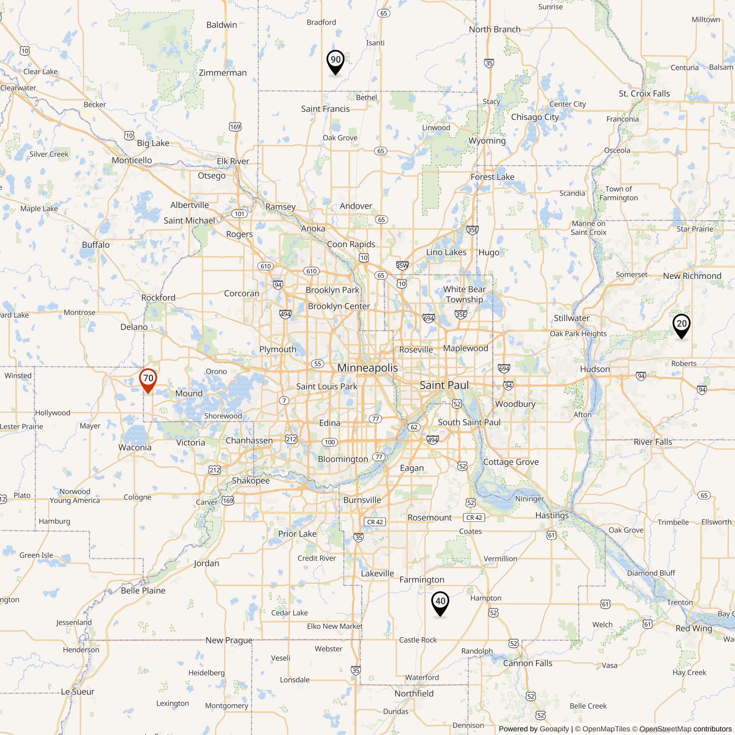 Map Showing Twin Cities Defense Area Nike IFC Locations