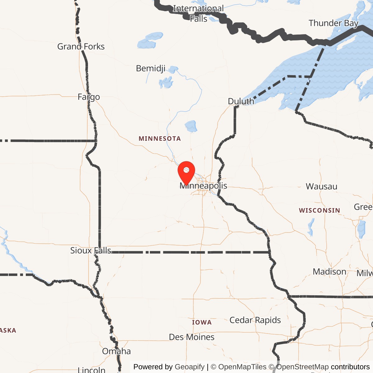 Map showing location of Nike Site MS-70L, Minnesota