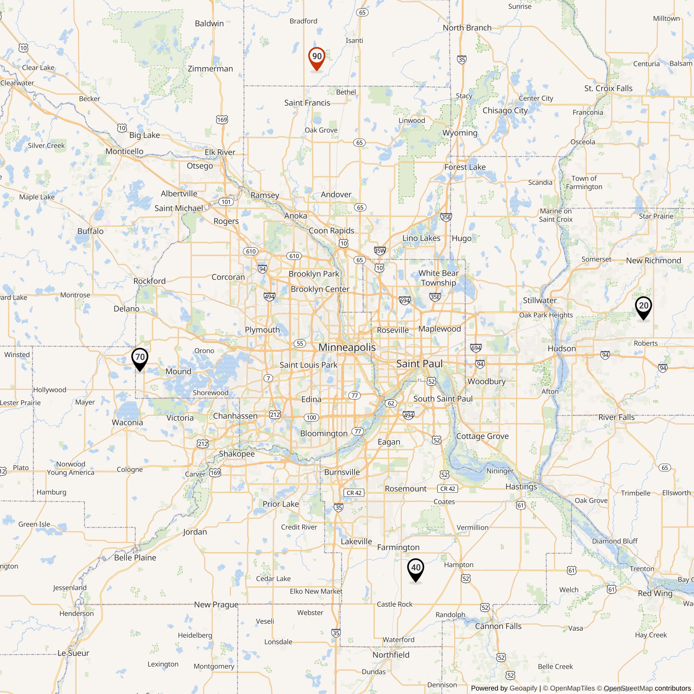 Map Showing Twin Cities Defense Area Nike IFC Locations