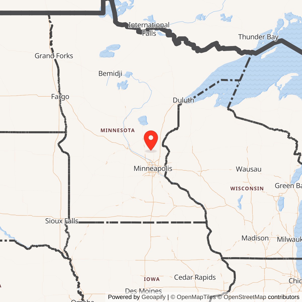Map showing location of Nike Site MS-90C, Minnesota