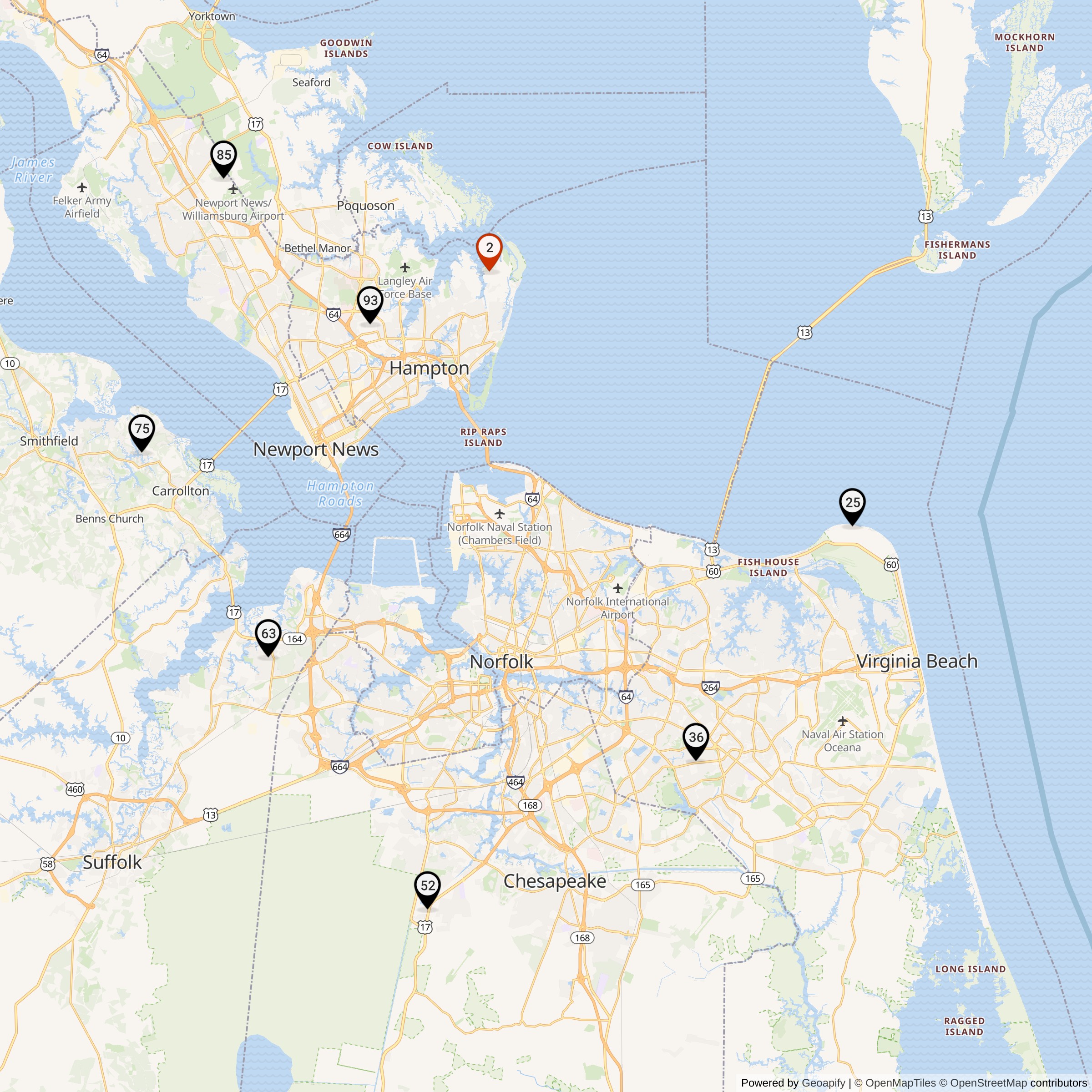 Map Showing Norfolk Defense Area Nike IFC Locations