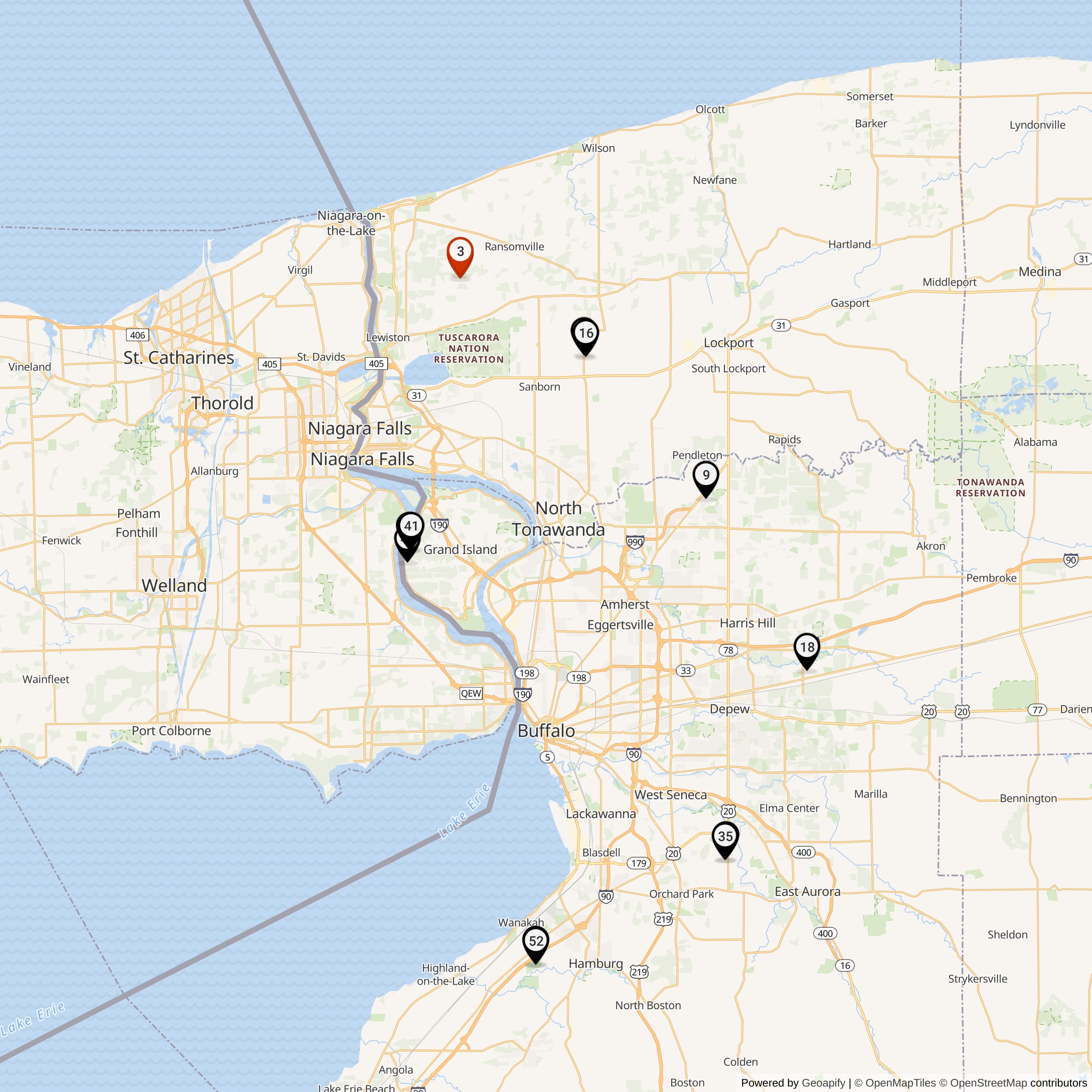 Map Showing Niagara Falls-Buffalo Defense Area Nike IFC Locations
