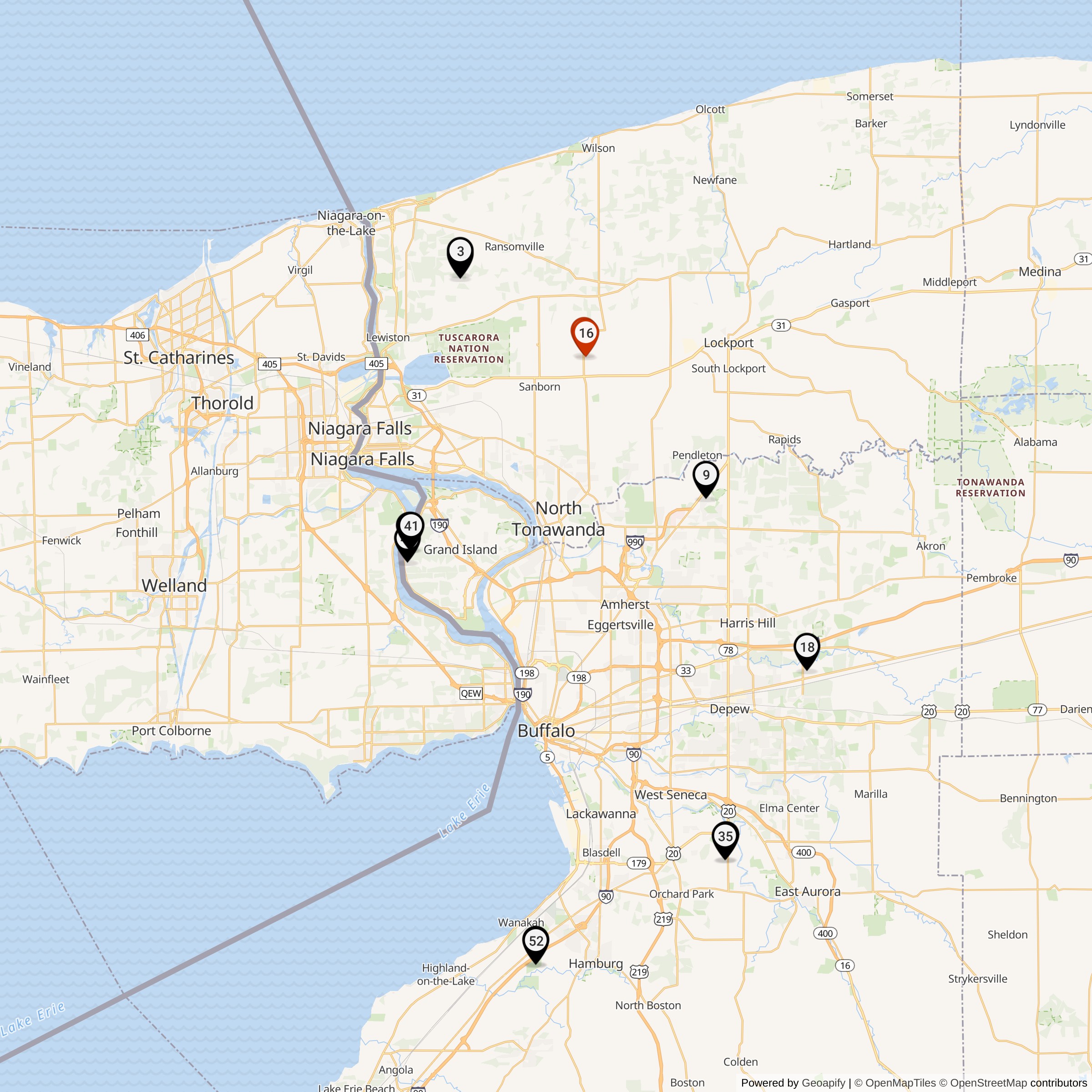 Map Showing Niagara Falls-Buffalo Defense Area Nike IFC Locations