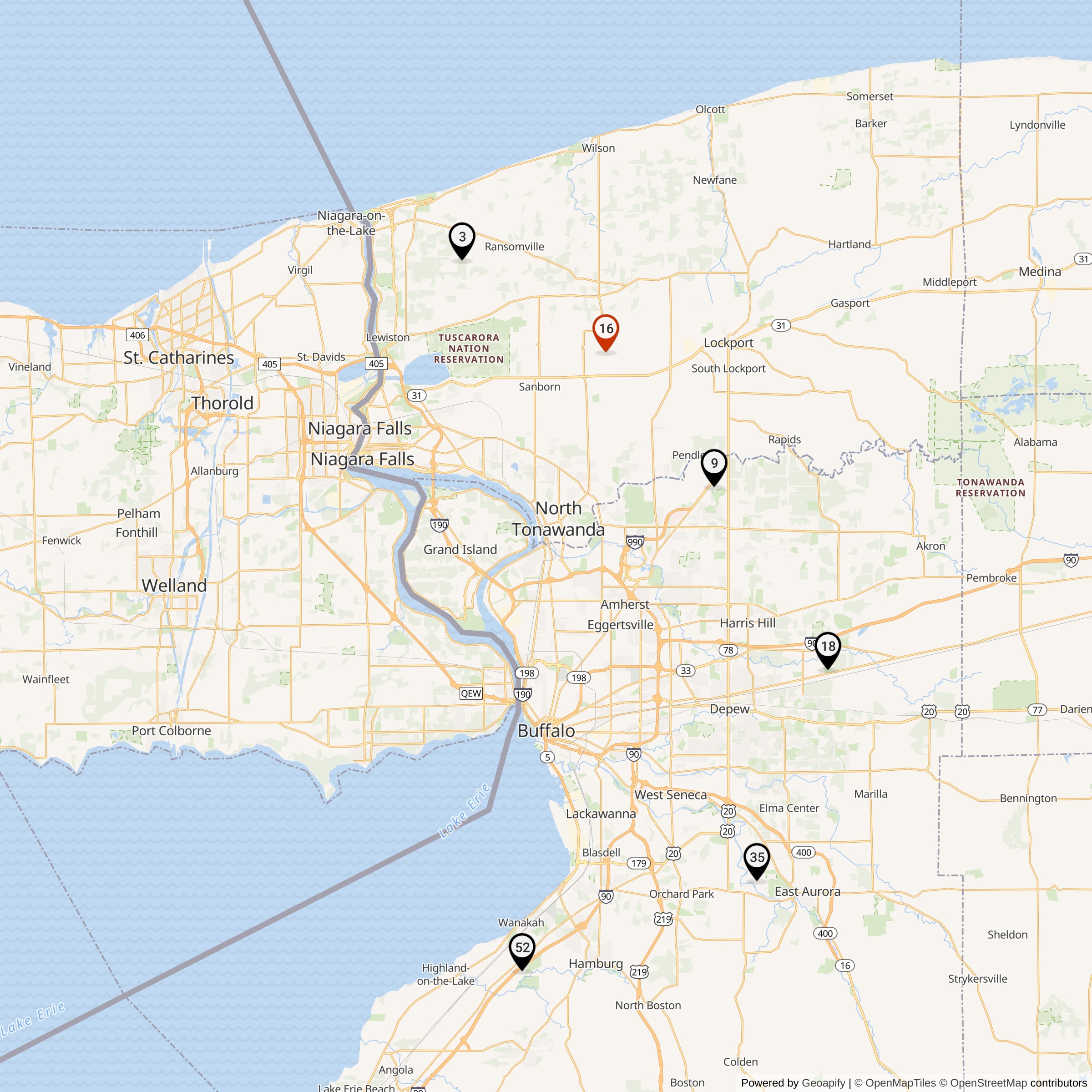 Map Showing Niagara Falls-Buffalo Defense Area Nike Launcher Locations