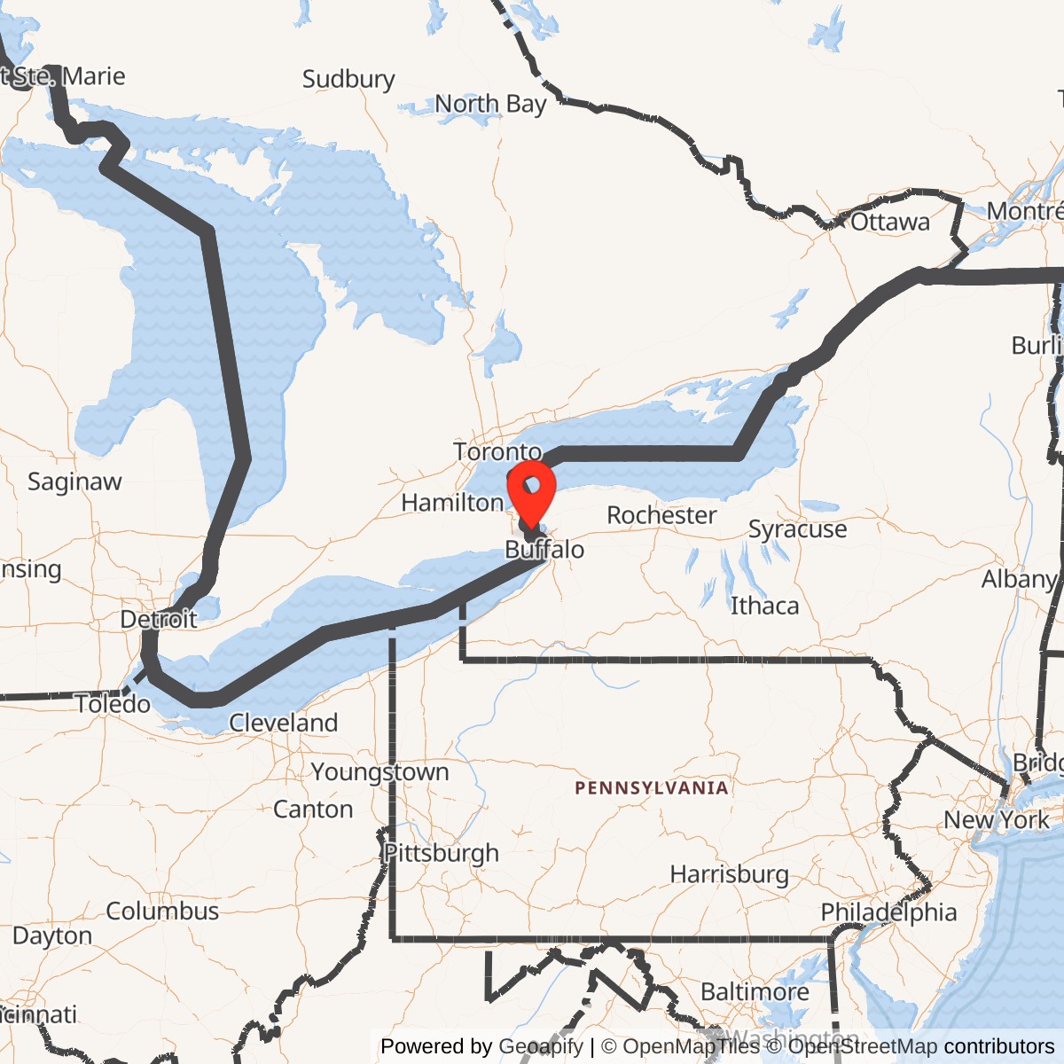 Map showing location of Nike Site NF-75 IFC #2 (legacy Grand Island), New York