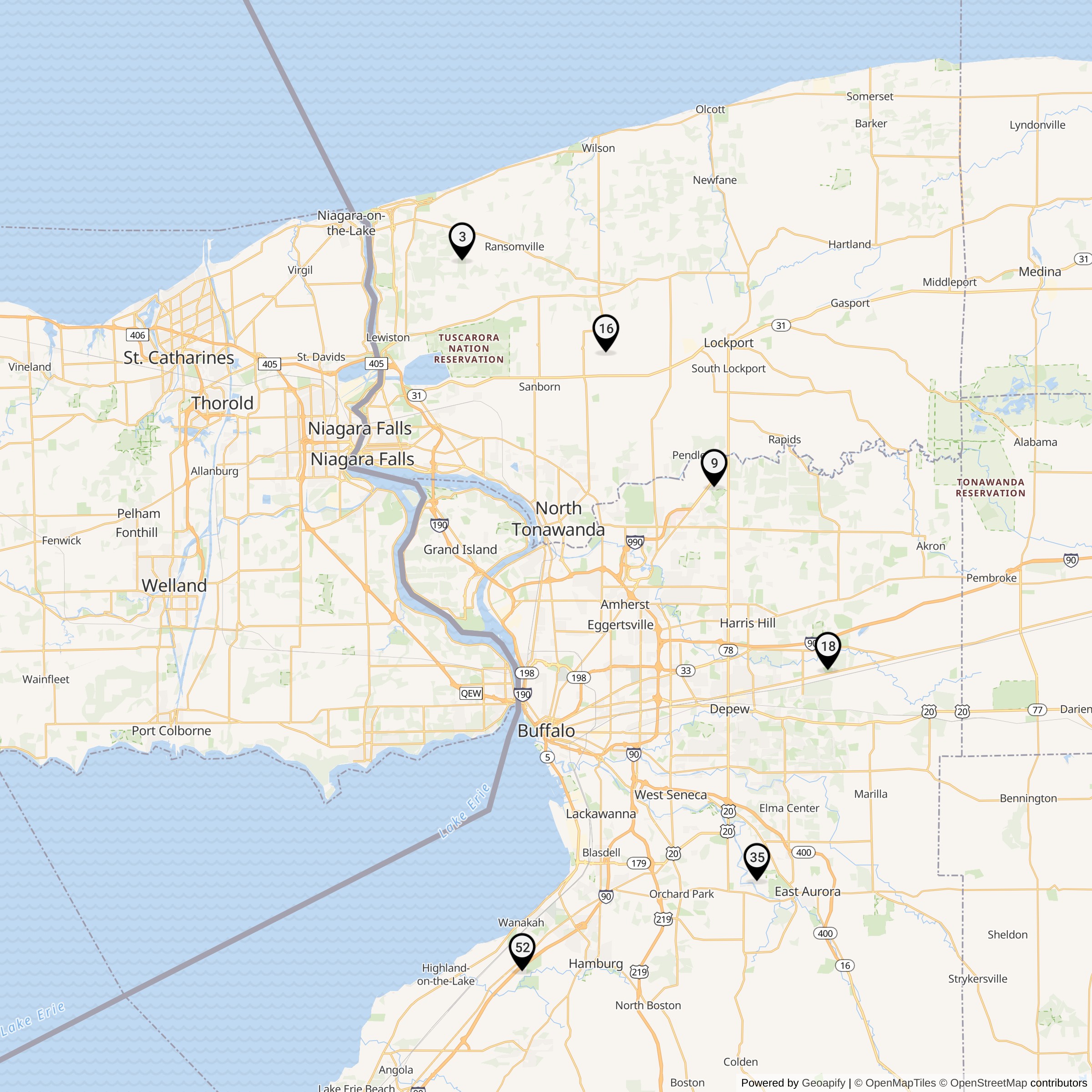 Map Showing Niagara Falls-Buffalo Defense Area Nike Launcher Locations