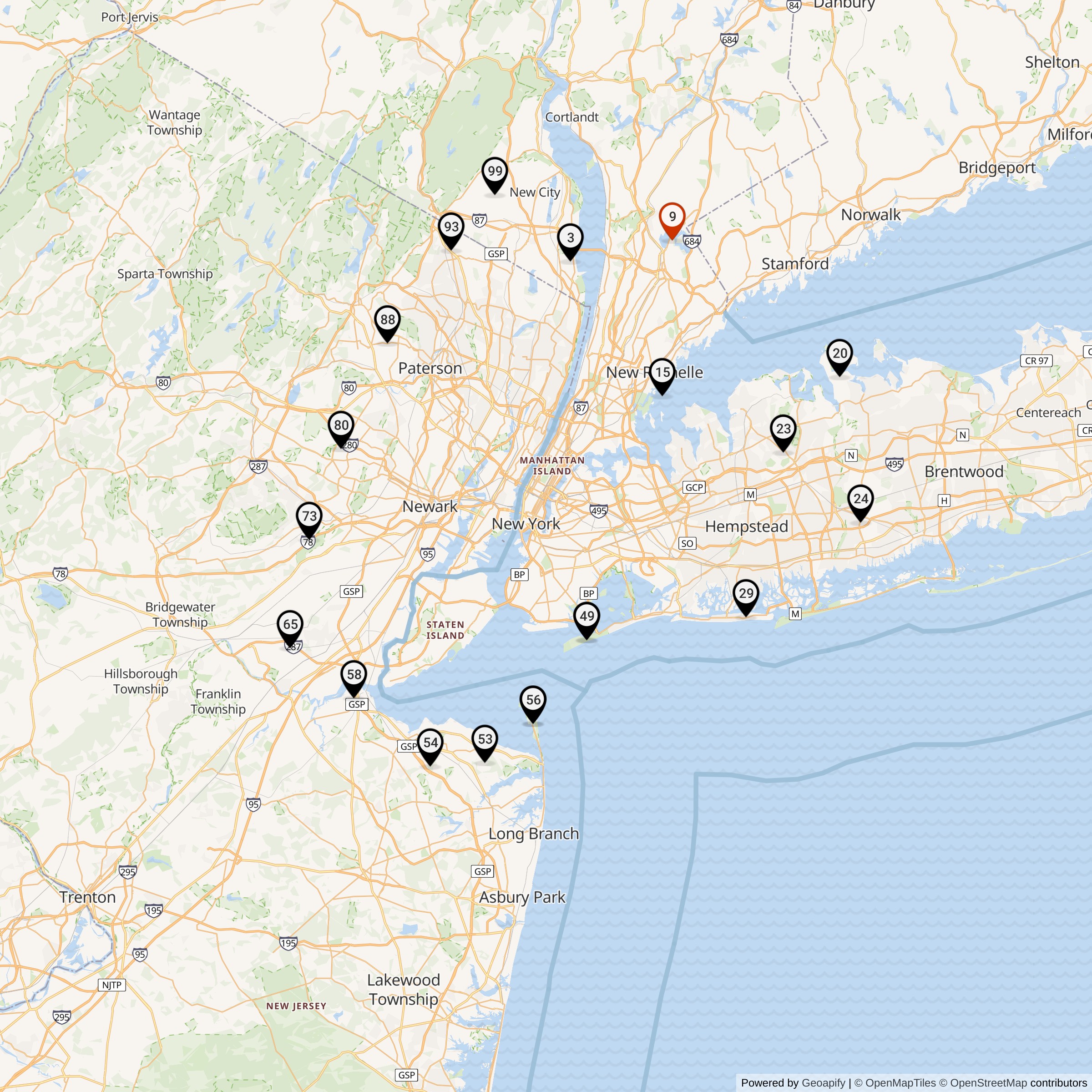Map Showing New York Defense Area Nike IFC Locations