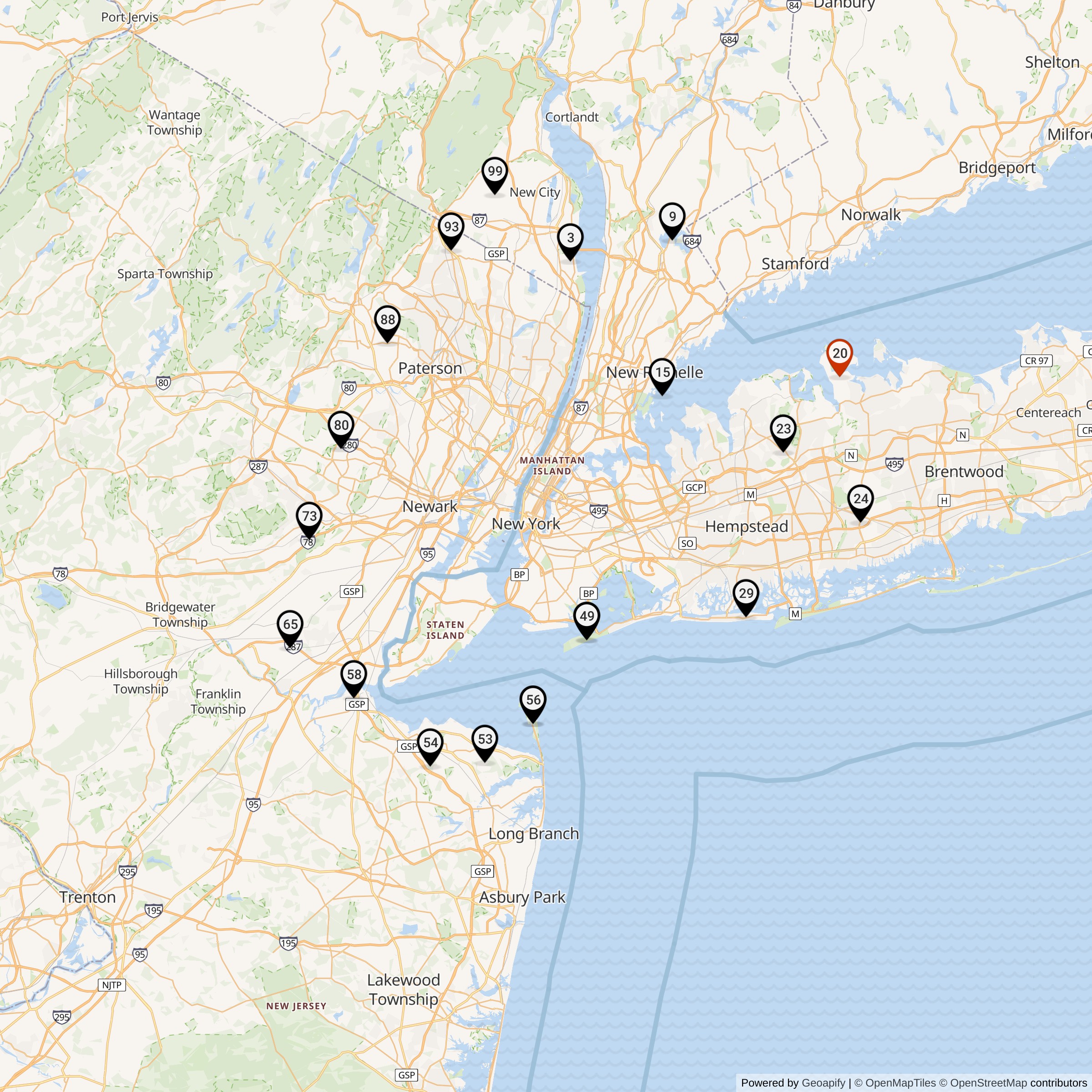 Map Showing New York Defense Area Nike IFC Locations