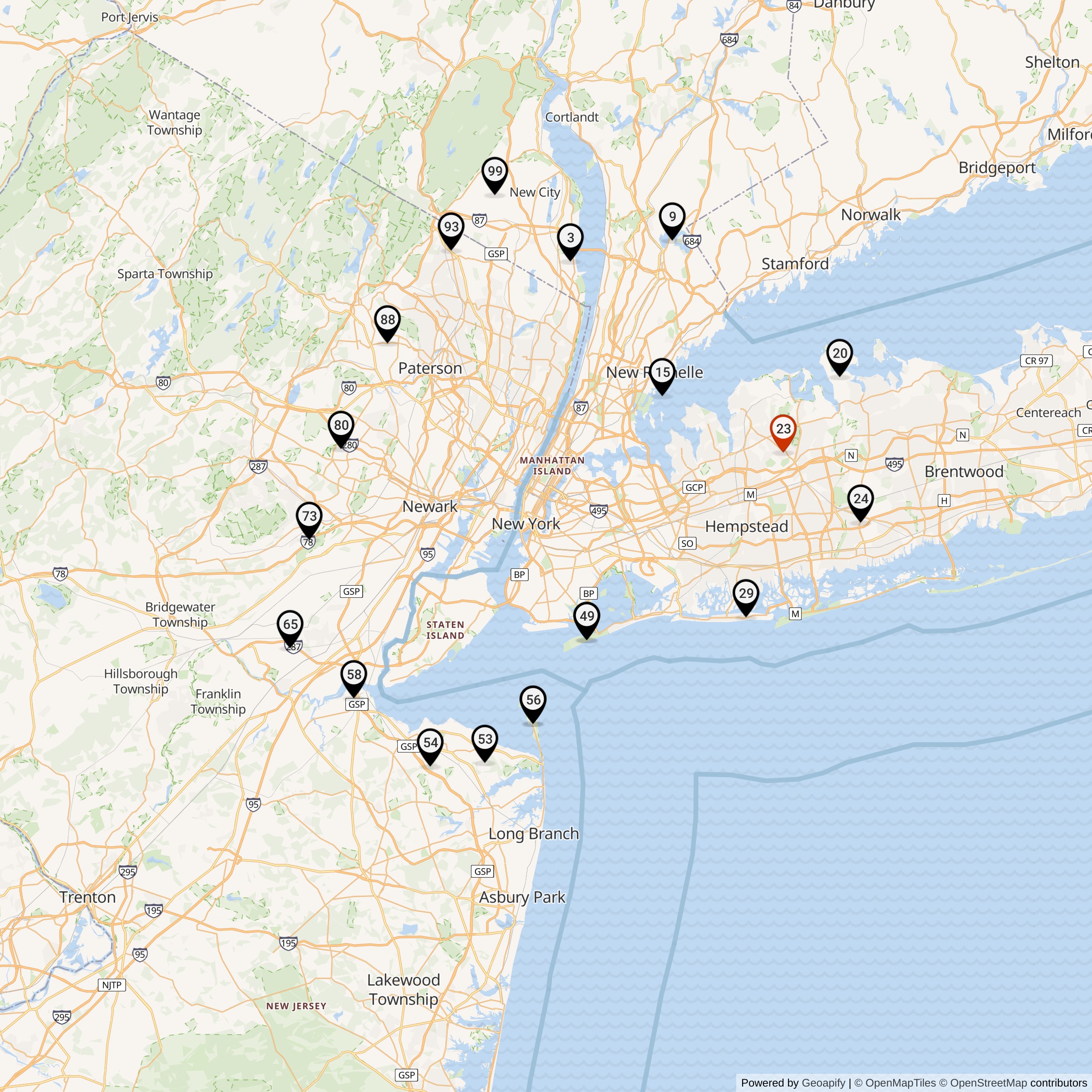 Map Showing New York Defense Area Nike IFC Locations