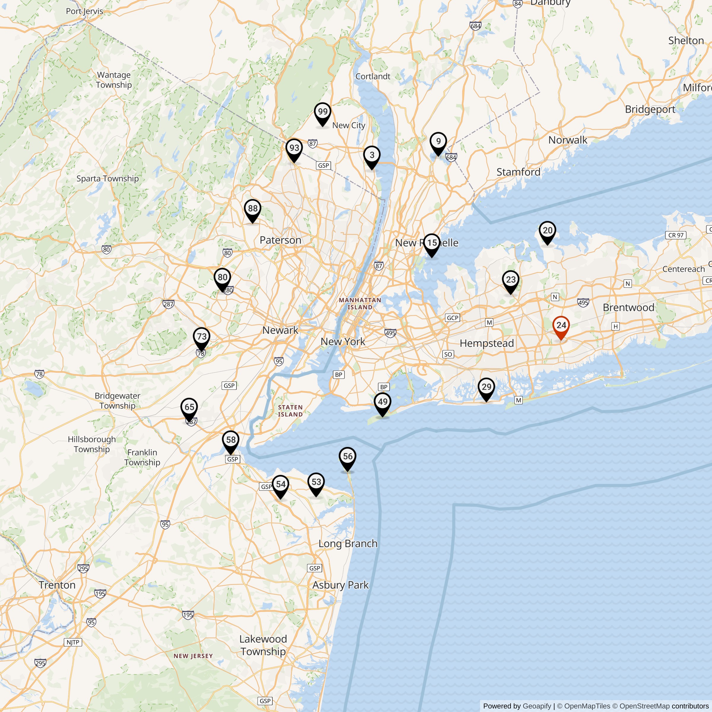 Map Showing New York Defense Area Nike IFC Locations