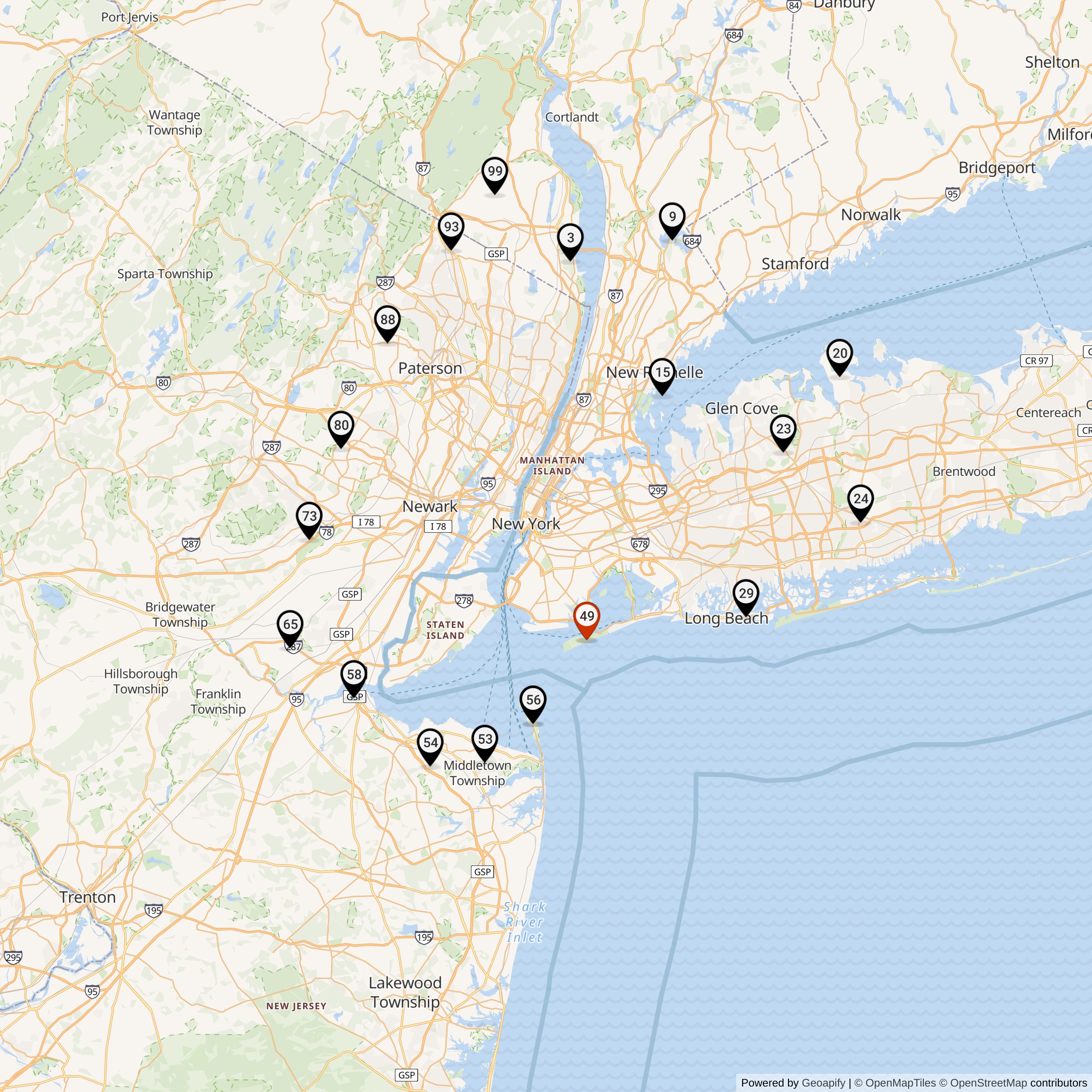 Map Showing New York Defense Area Nike IFC Locations