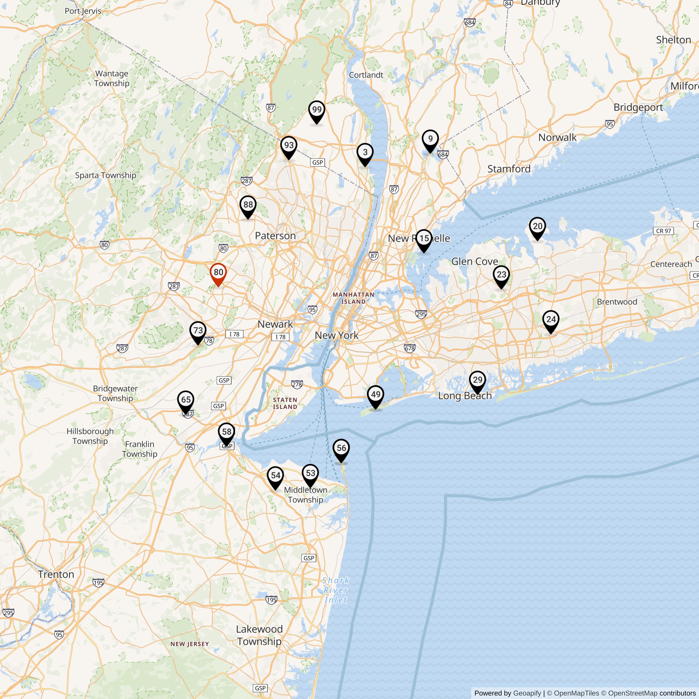 Map Showing New York Defense Area Nike IFC Locations