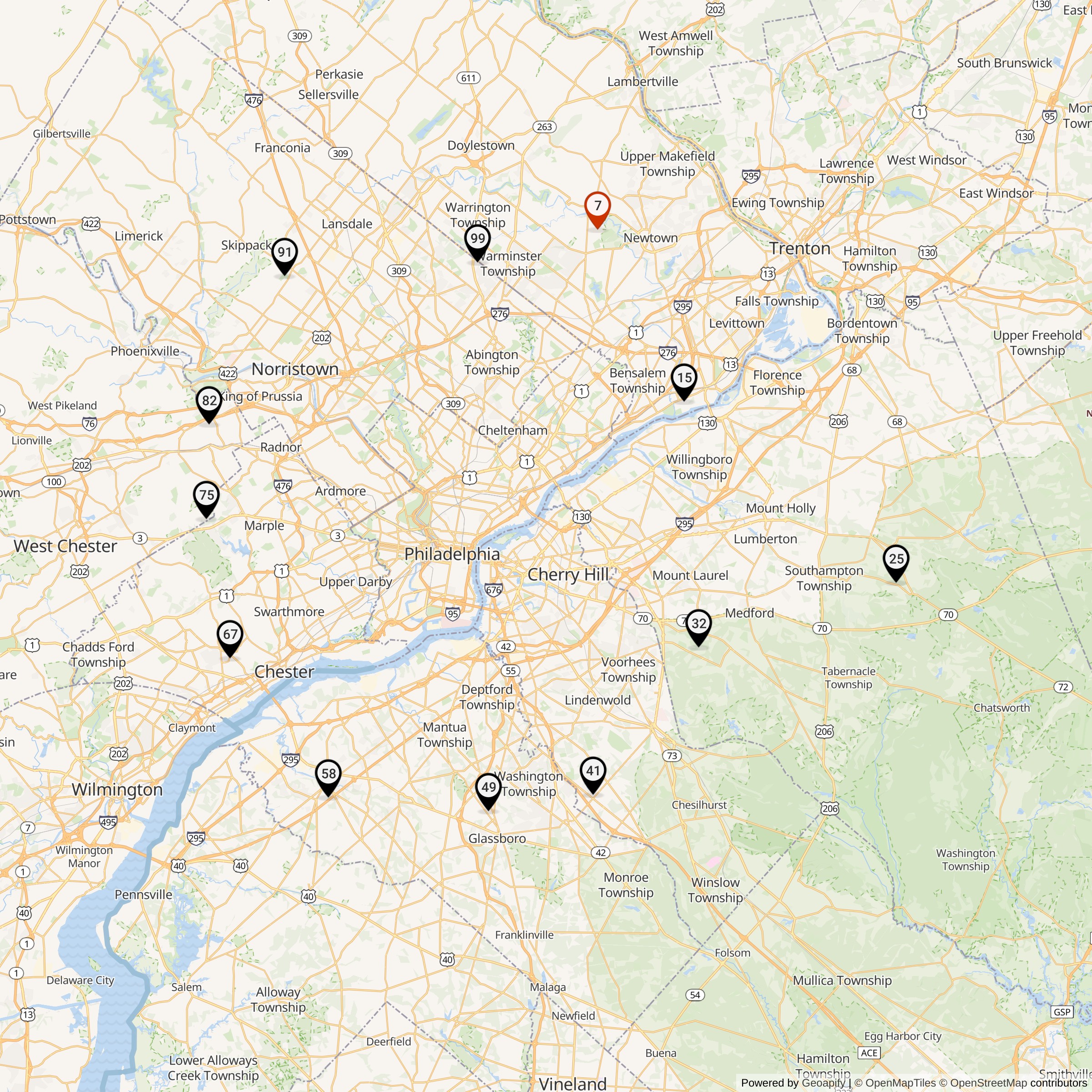 Map Showing Philadelphia Defense Area Nike Launcher Locations