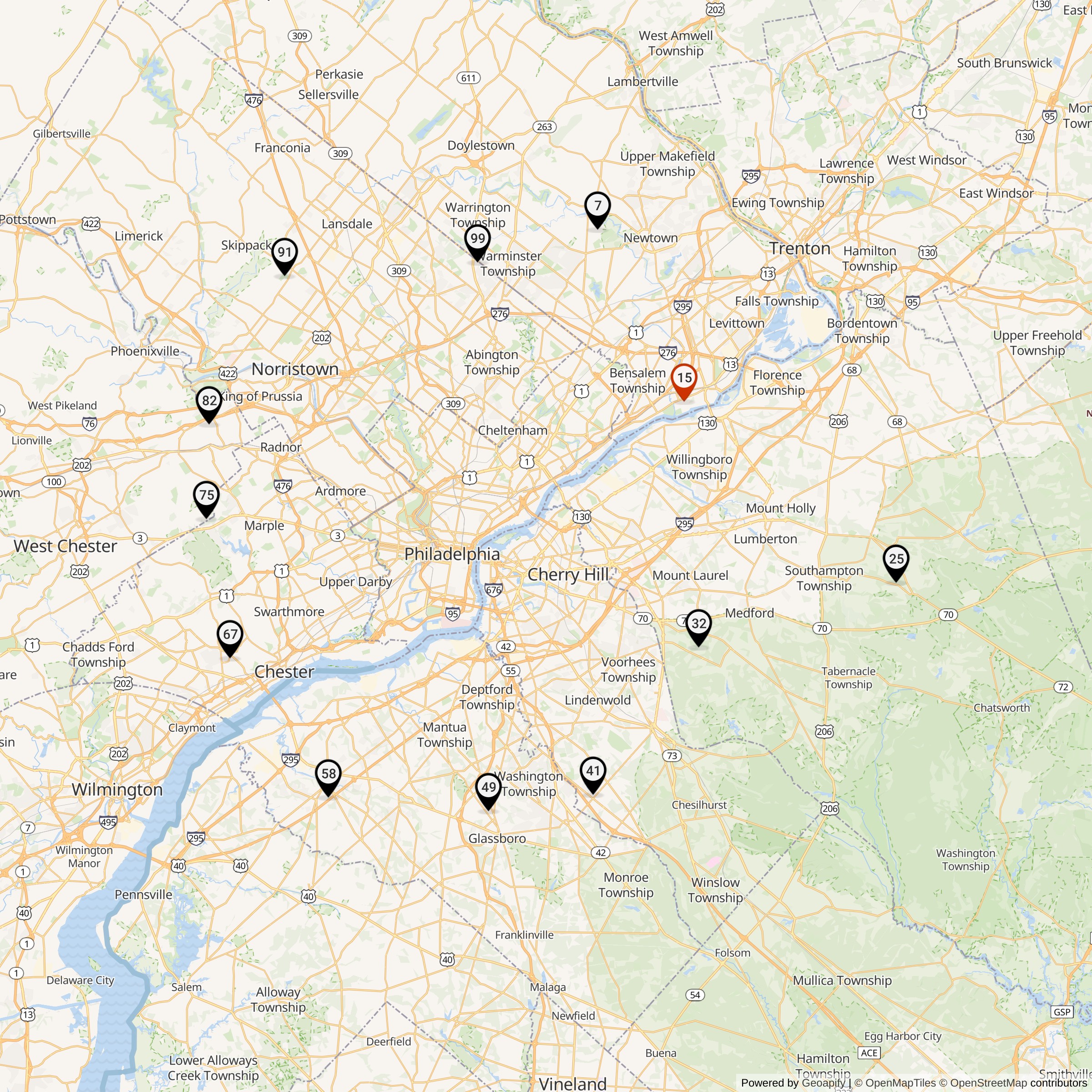 Map Showing Philadelphia Defense Area Nike Launcher Locations