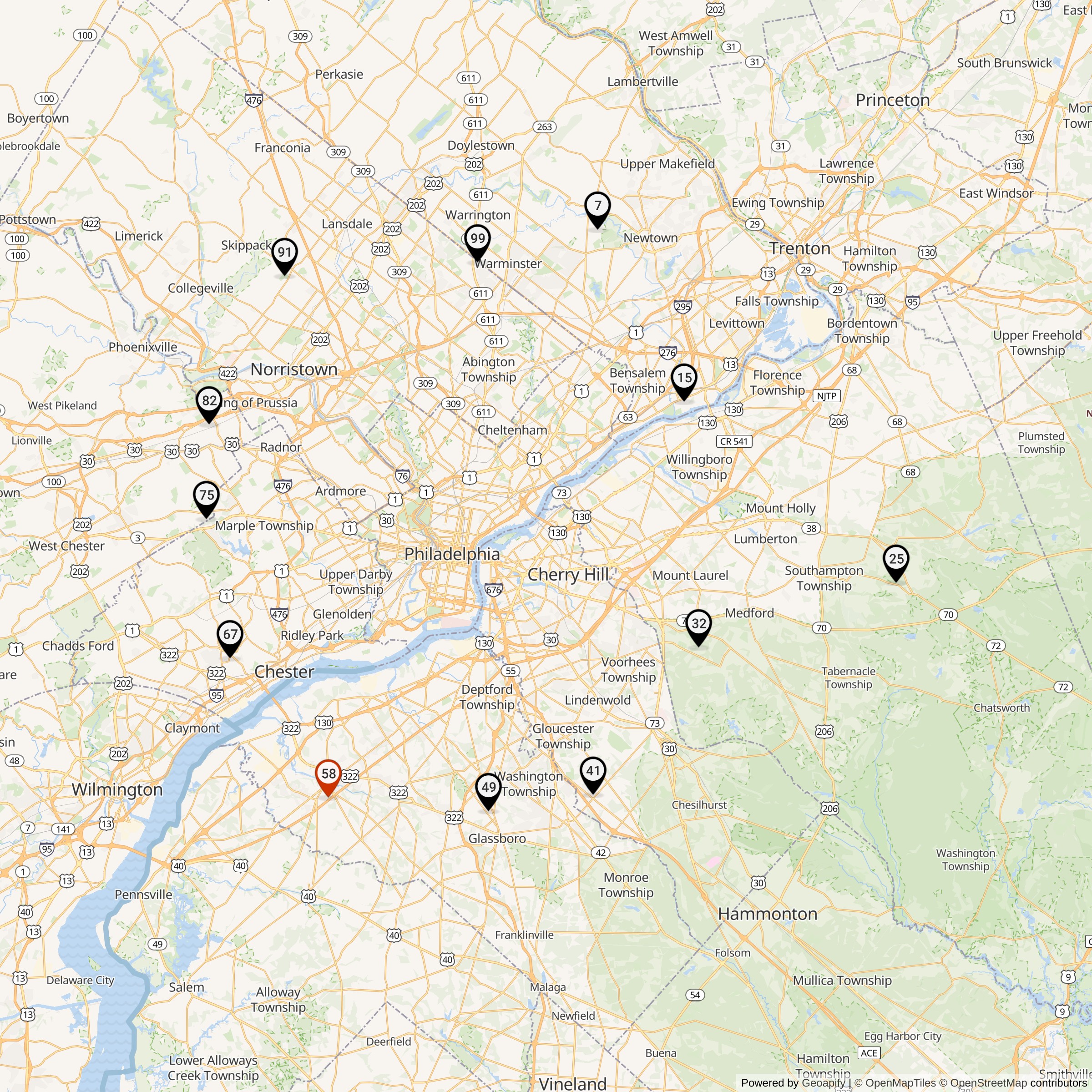 Map Showing Philadelphia Defense Area Nike Launcher Locations