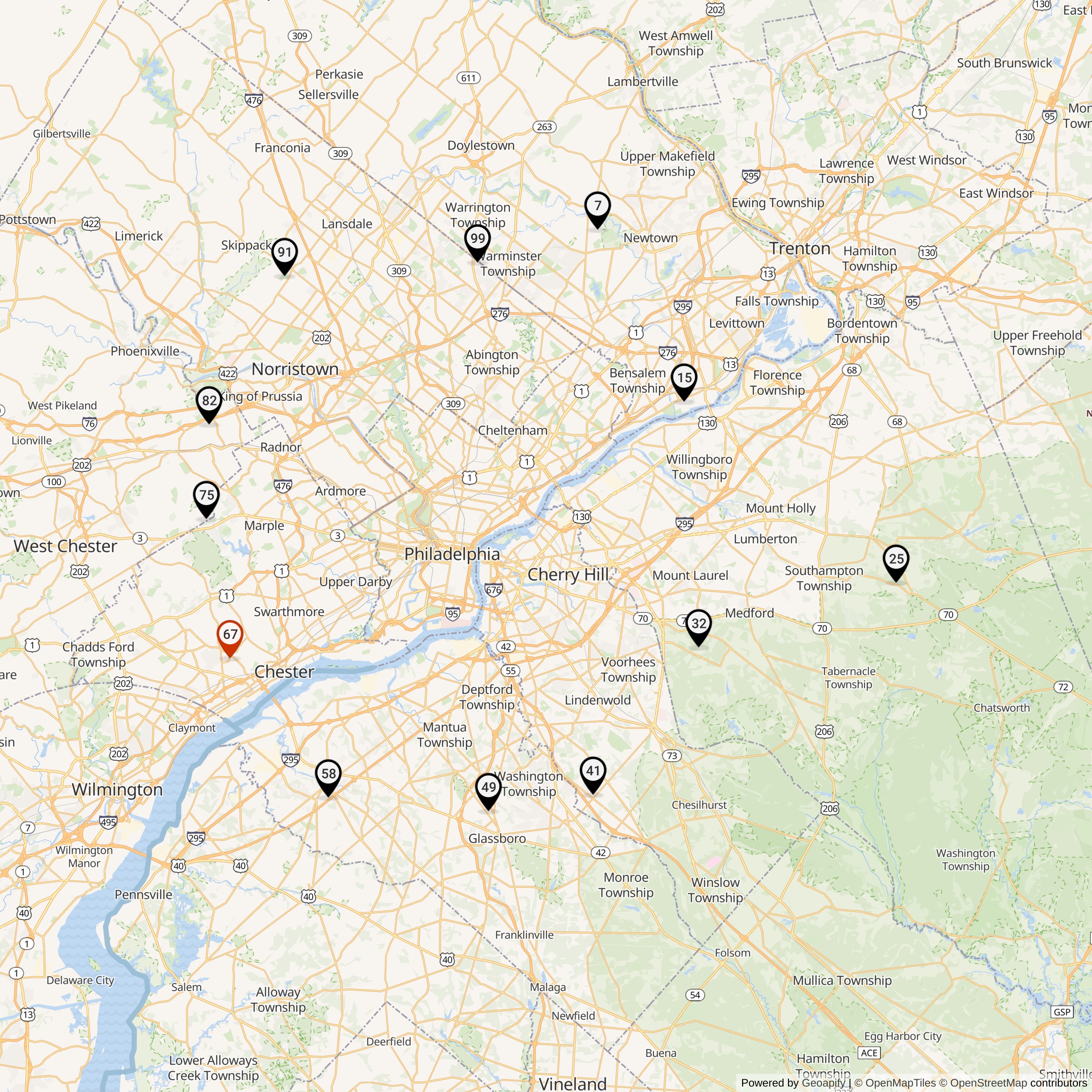 Map Showing Philadelphia Defense Area Nike Launcher Locations