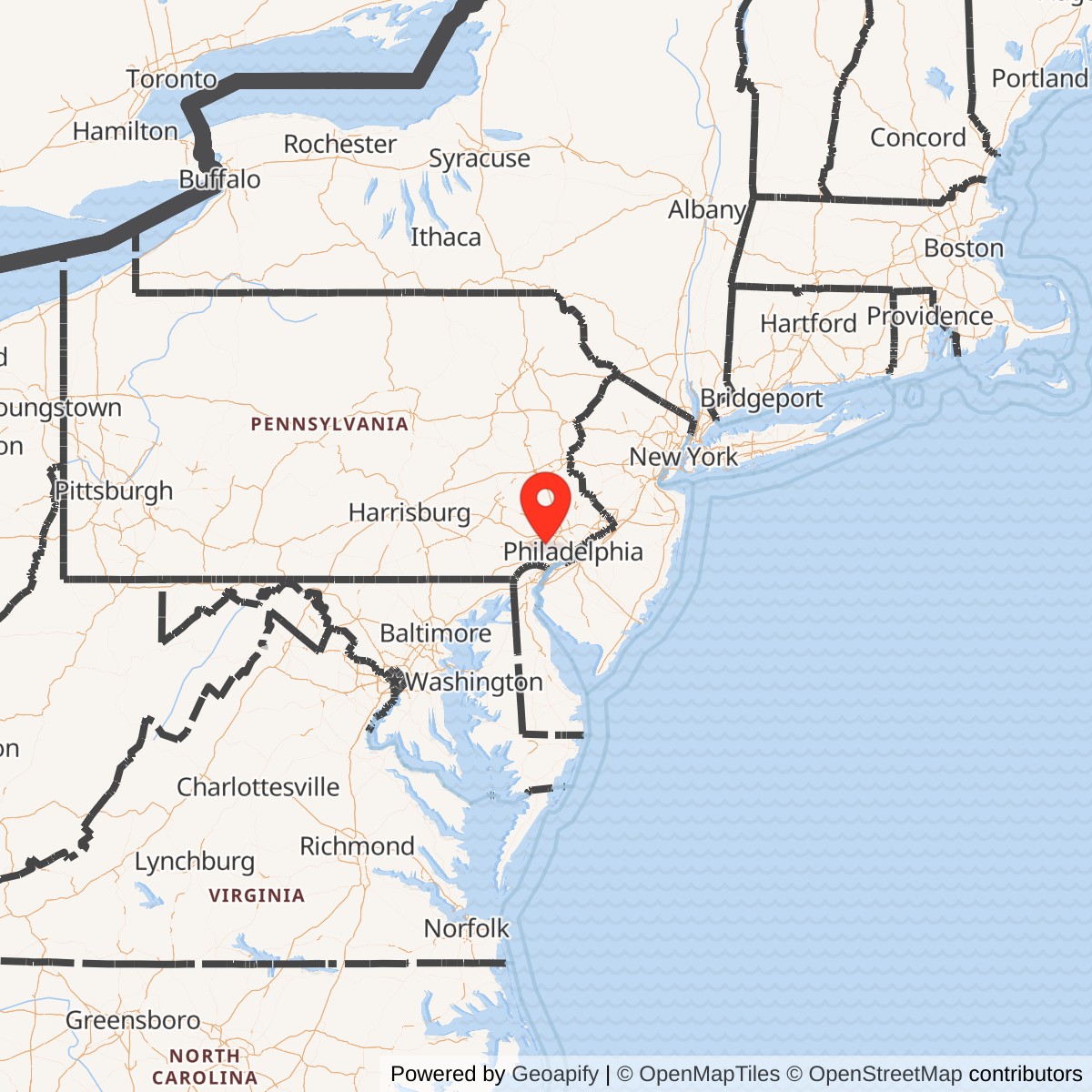 Map showing location of Nike Site PH-75C, Pennsylvania