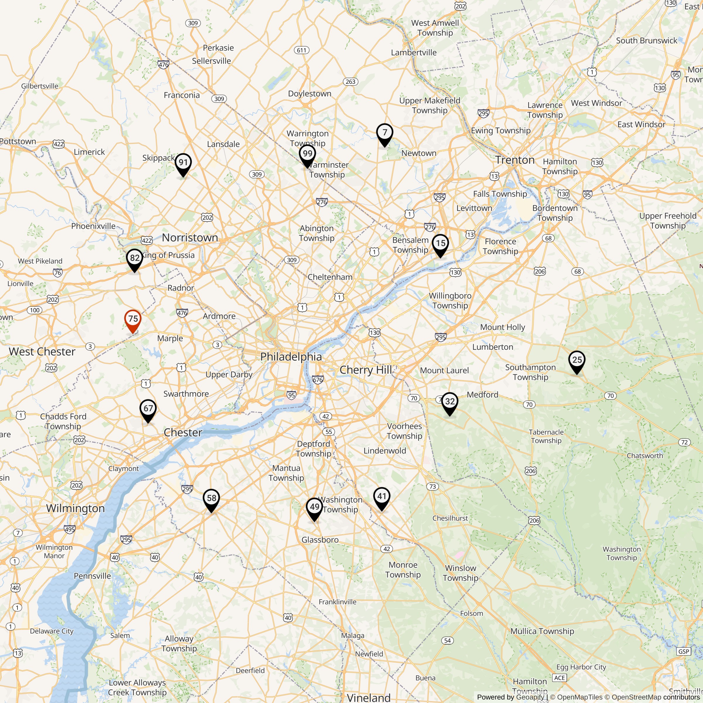 Map Showing Philadelphia Defense Area Nike Launcher Locations
