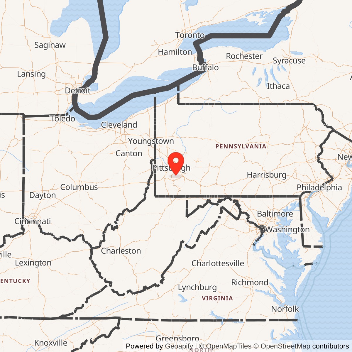 Map showing location of Nike Site PI-42L, Pennsylvania