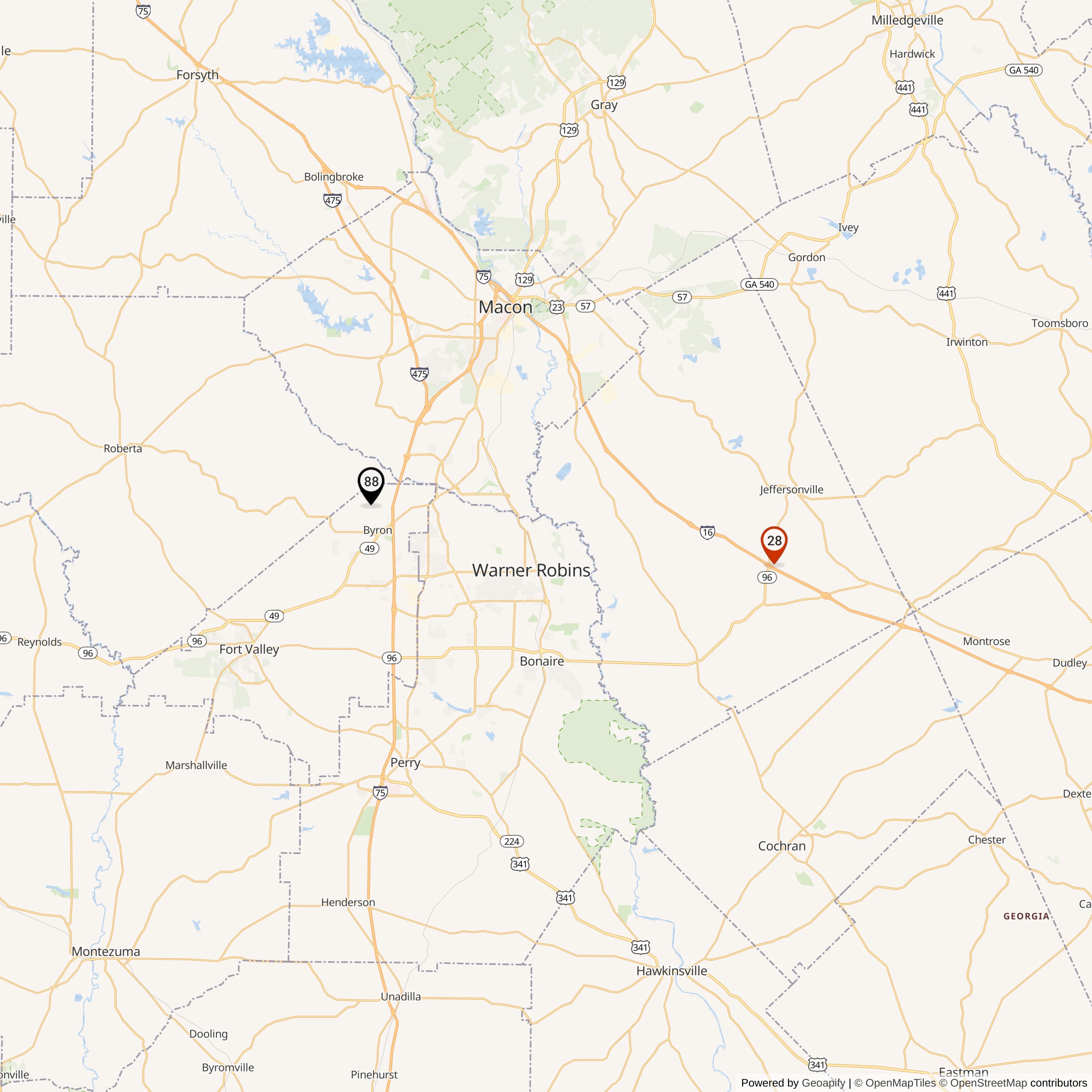 Map Showing Robins Defense Area Nike IFC Locations