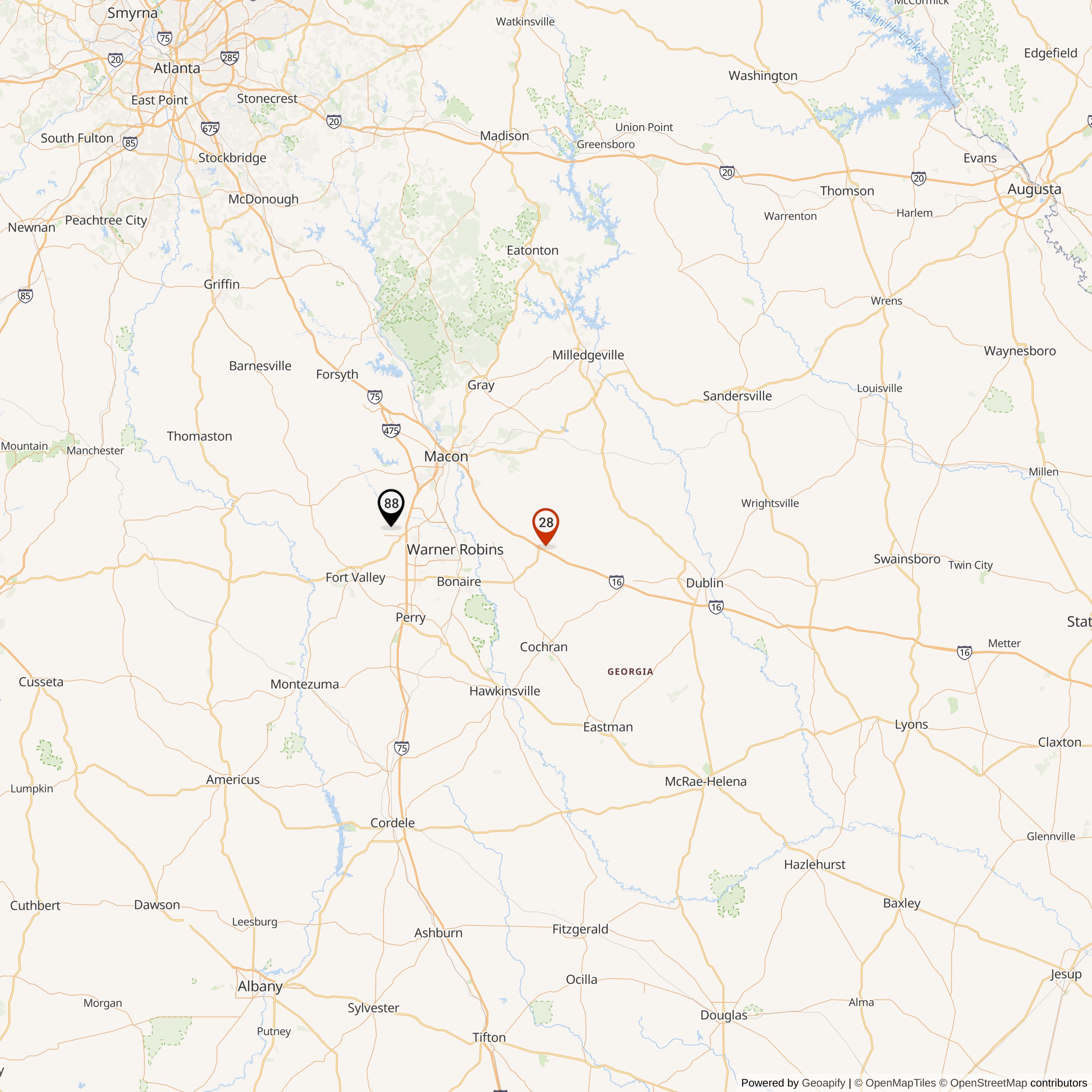 Map Showing Robins Defense Area Nike Launcher Locations