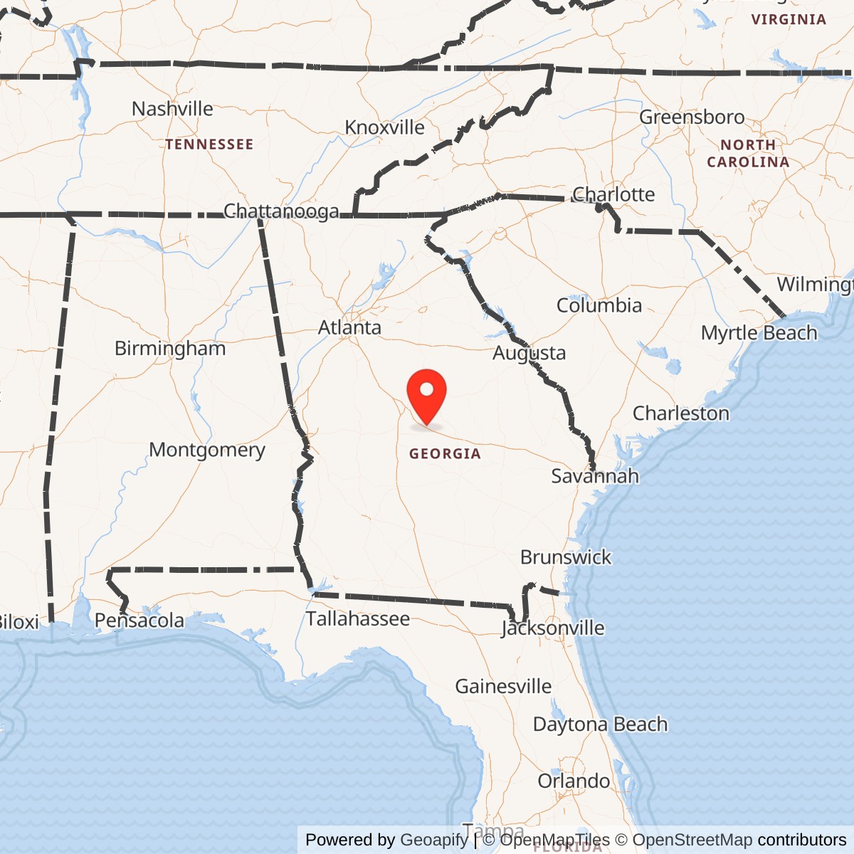Map showing location of Nike Site R-28L, Georgia