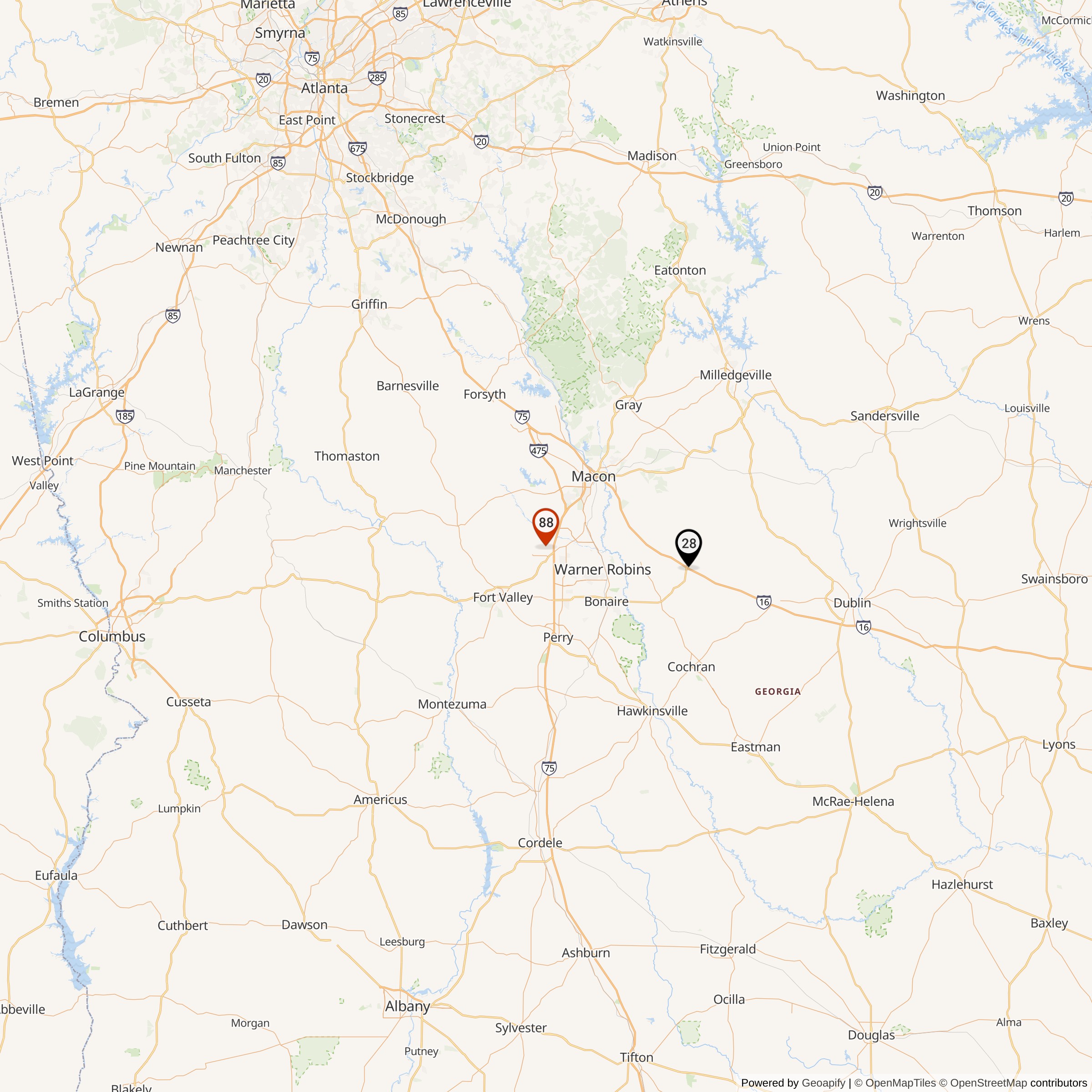 Map Showing Robins Defense Area Nike IFC Locations