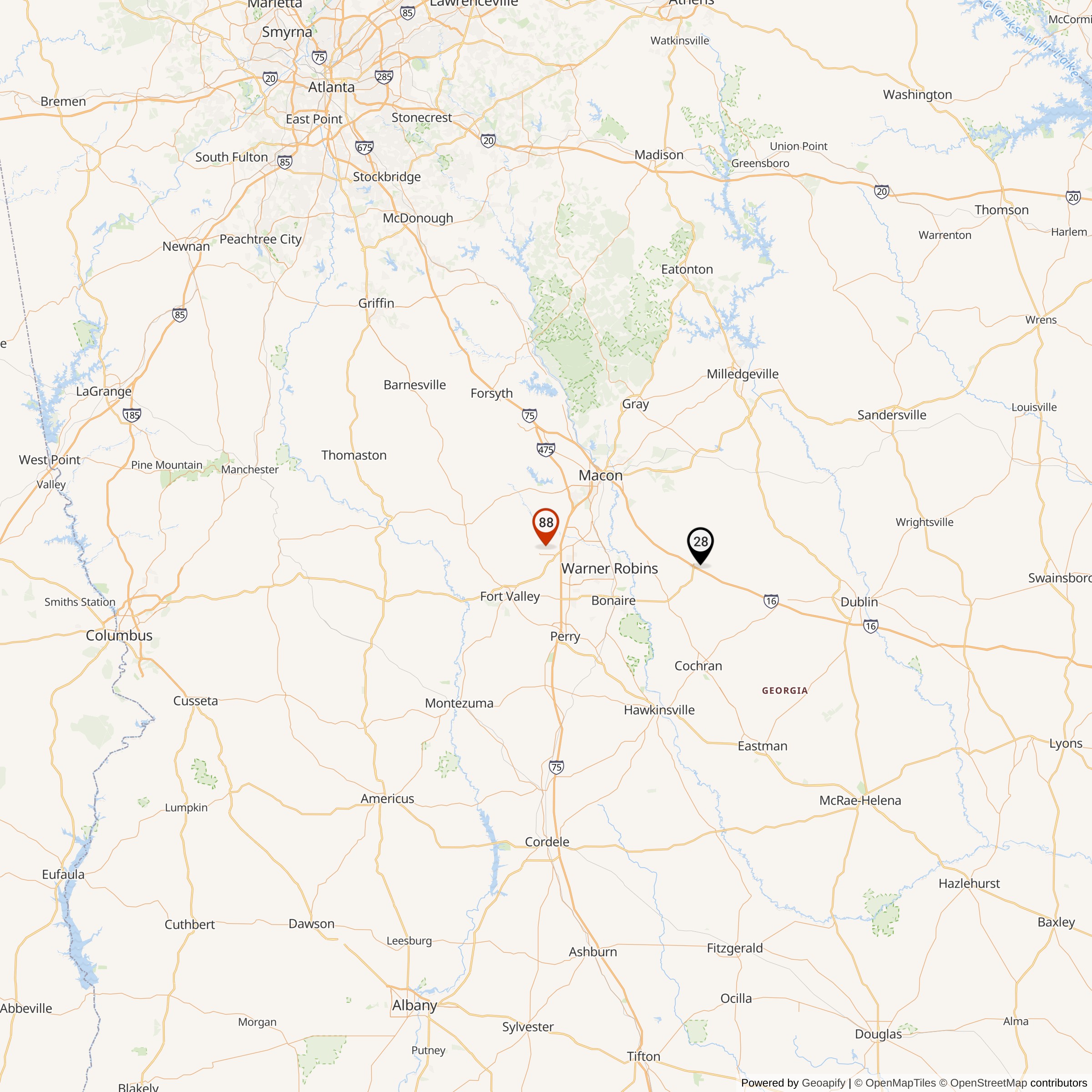 Map Showing Robins Defense Area Nike Launcher Locations