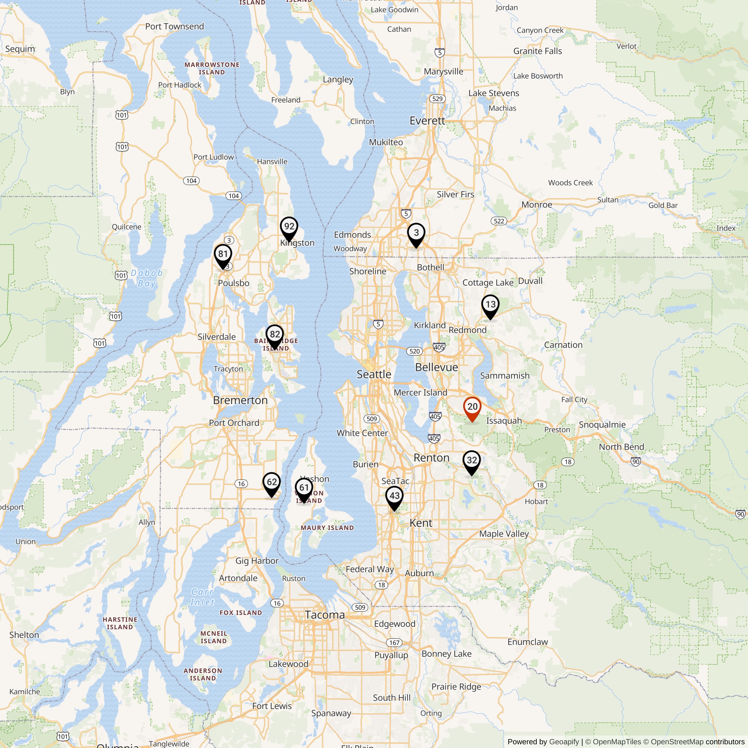 Map Showing Seattle Defense Area Nike Launcher Locations