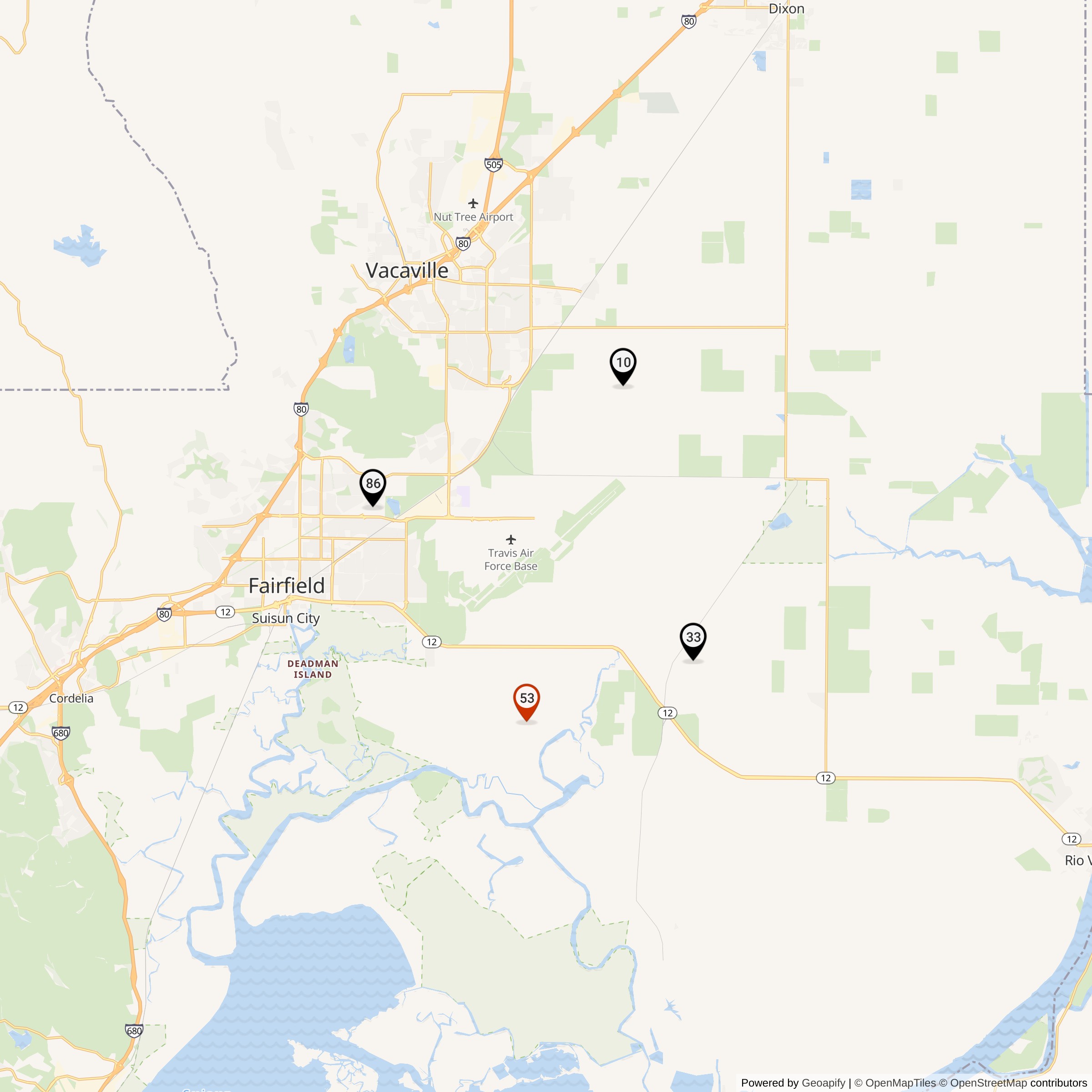 Map Showing Travis AFB Defense Area Nike Launcher Locations