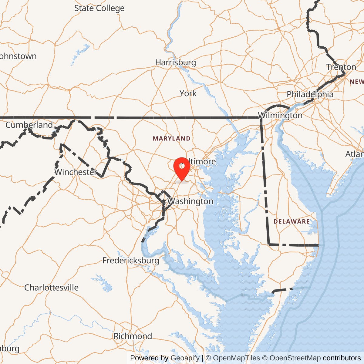 Map showing location of Nike Site W-13L, Maryland