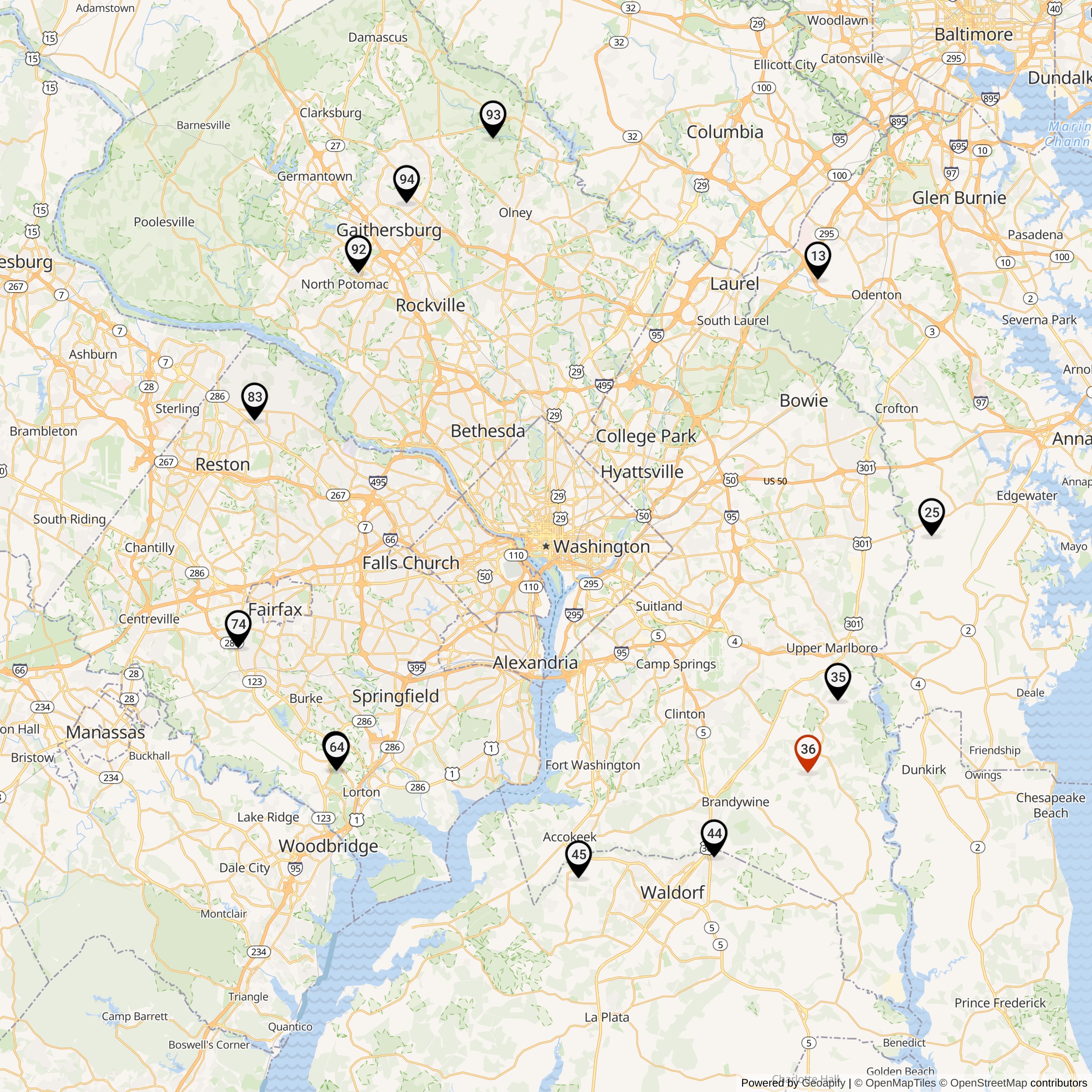 Map Showing Washington-Baltimore Defense Area Nike IFC Locations