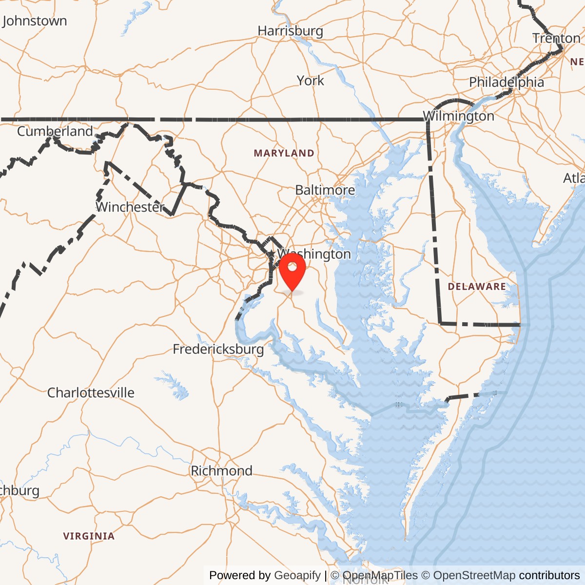 Map showing location of Nike Site W-44C, Maryland