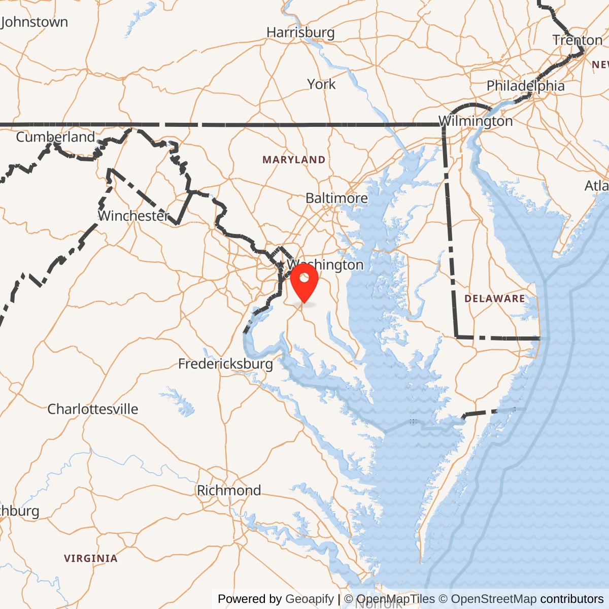 Map showing location of Nike Site W-44L, Maryland
