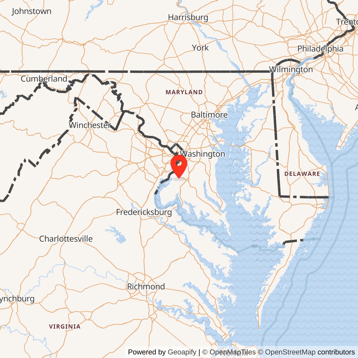 Map showing location of Nike Site W-45C, Maryland