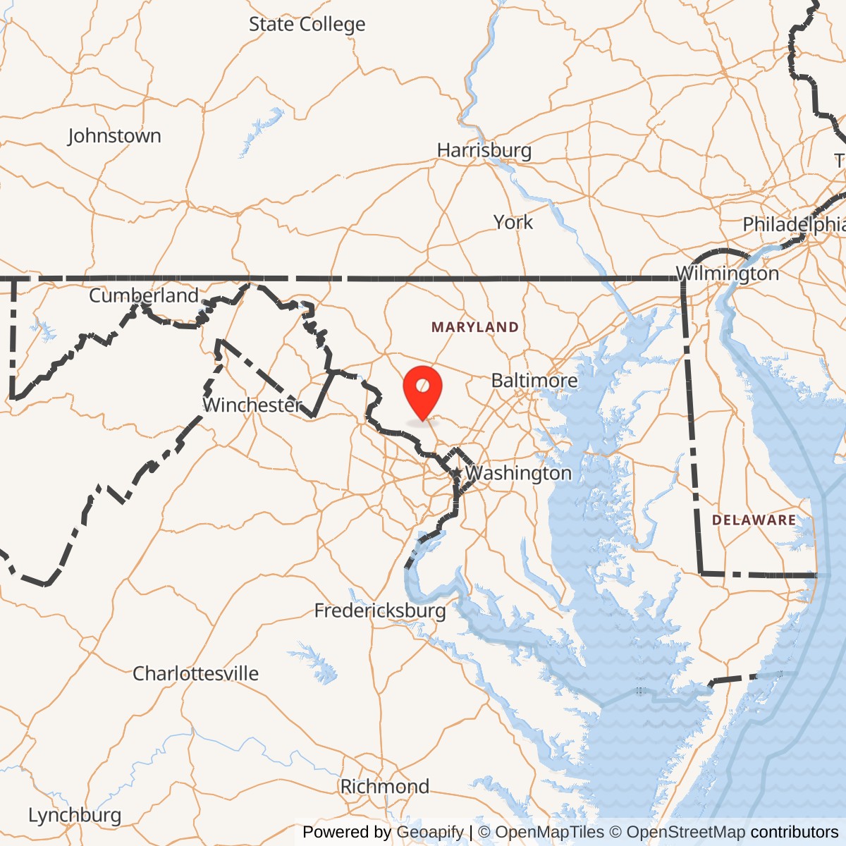 Map showing location of Nike Site W-92C, Maryland