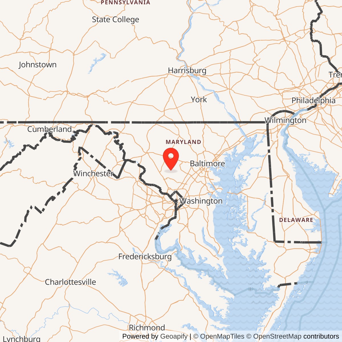 Map showing location of Nike Site W-93L, Maryland