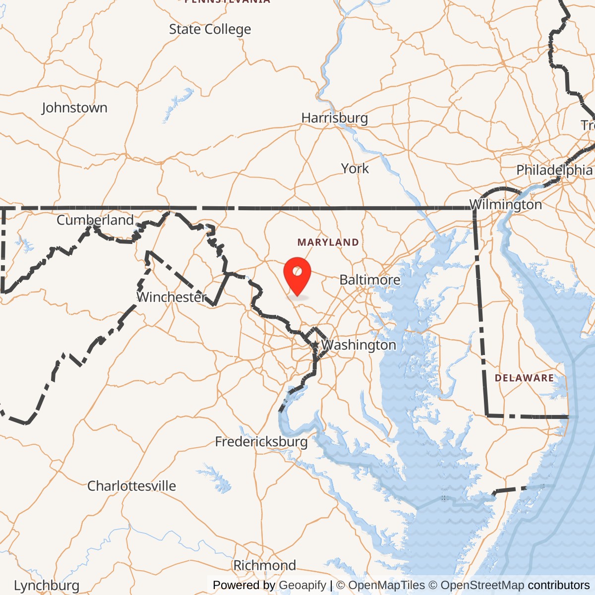 Map showing location of Nike Site W-94L, Maryland