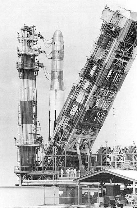 Titan I missile prepared for a Cape Canaveral test launch in 1959