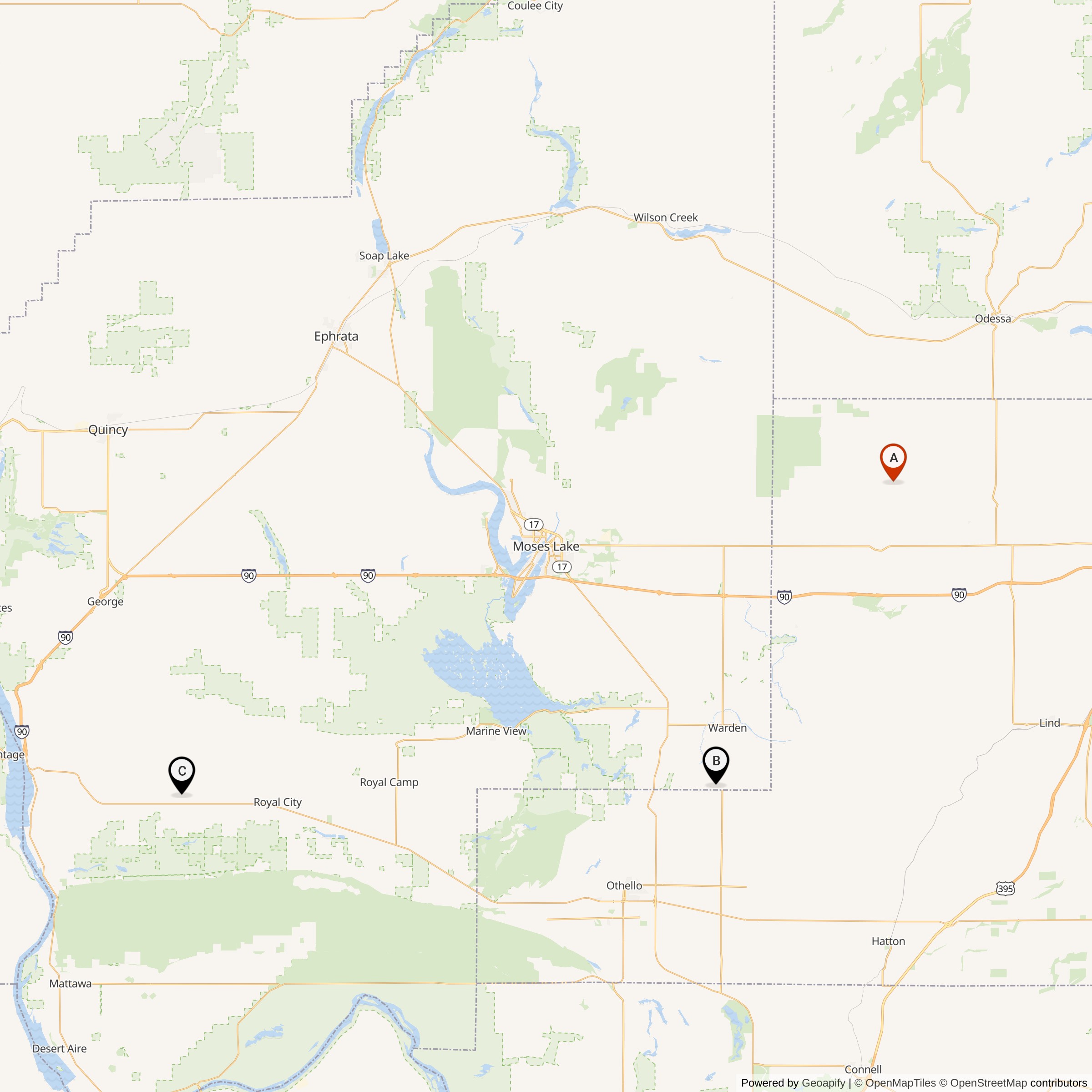 Map Showing 568th Strategic Missile Squadron Titan I Missile Silo Locations